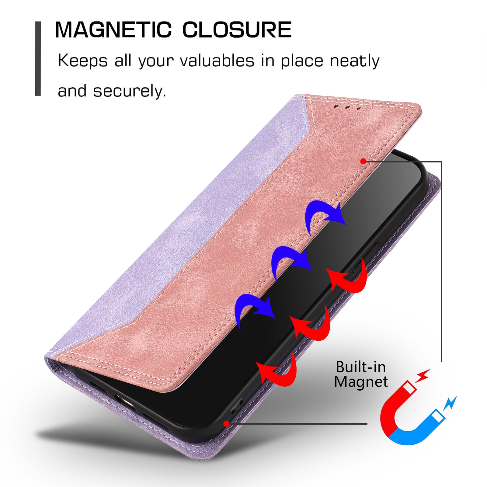 For Motorola Edge 70 5G Leather Case Skin Touch Color Splicing RFID Blocking Wallet Stand Phone Cover - Purple / Pink