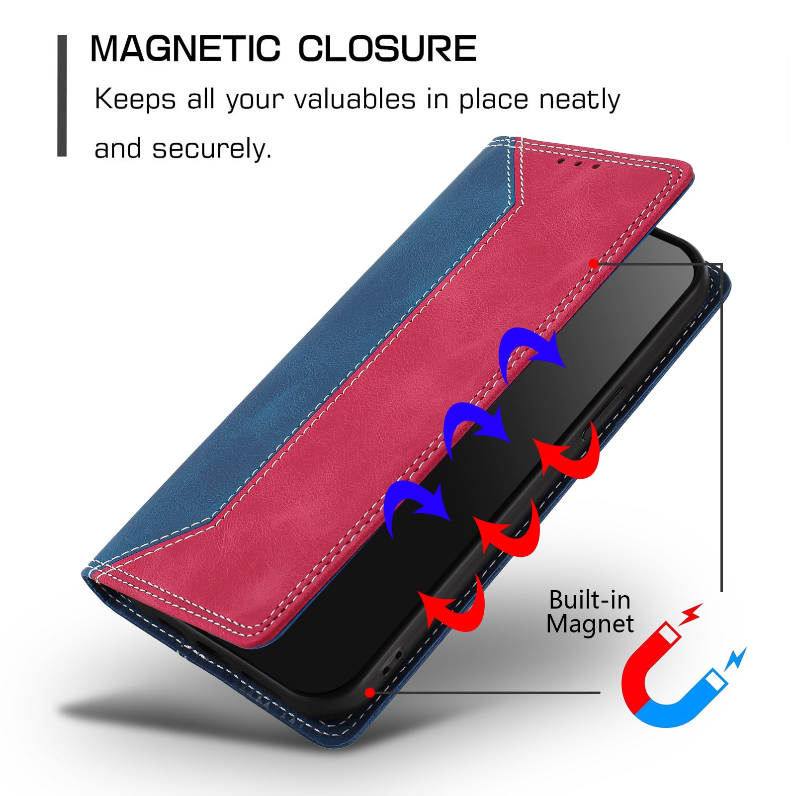 For Motorola Edge 70 5G Leather Case Skin Touch Color Splicing RFID Blocking Wallet Stand Phone Cover - Dark Blue / Red