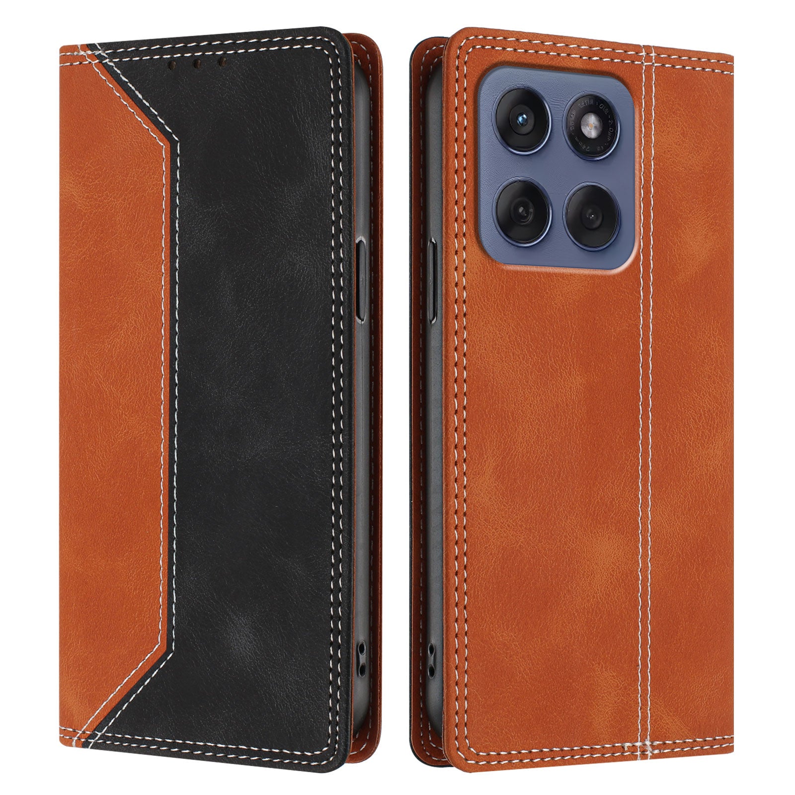 For Motorola Edge 70 5G Leather Case Skin Touch Color Splicing RFID Blocking Wallet Stand Phone Cover - Brown / Black