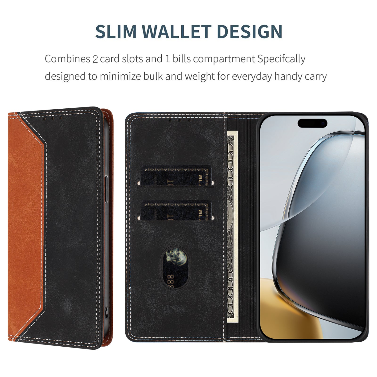 For Motorola Edge 70 5G Leather Case Skin Touch Color Splicing RFID Blocking Wallet Stand Phone Cover - Brown / Black