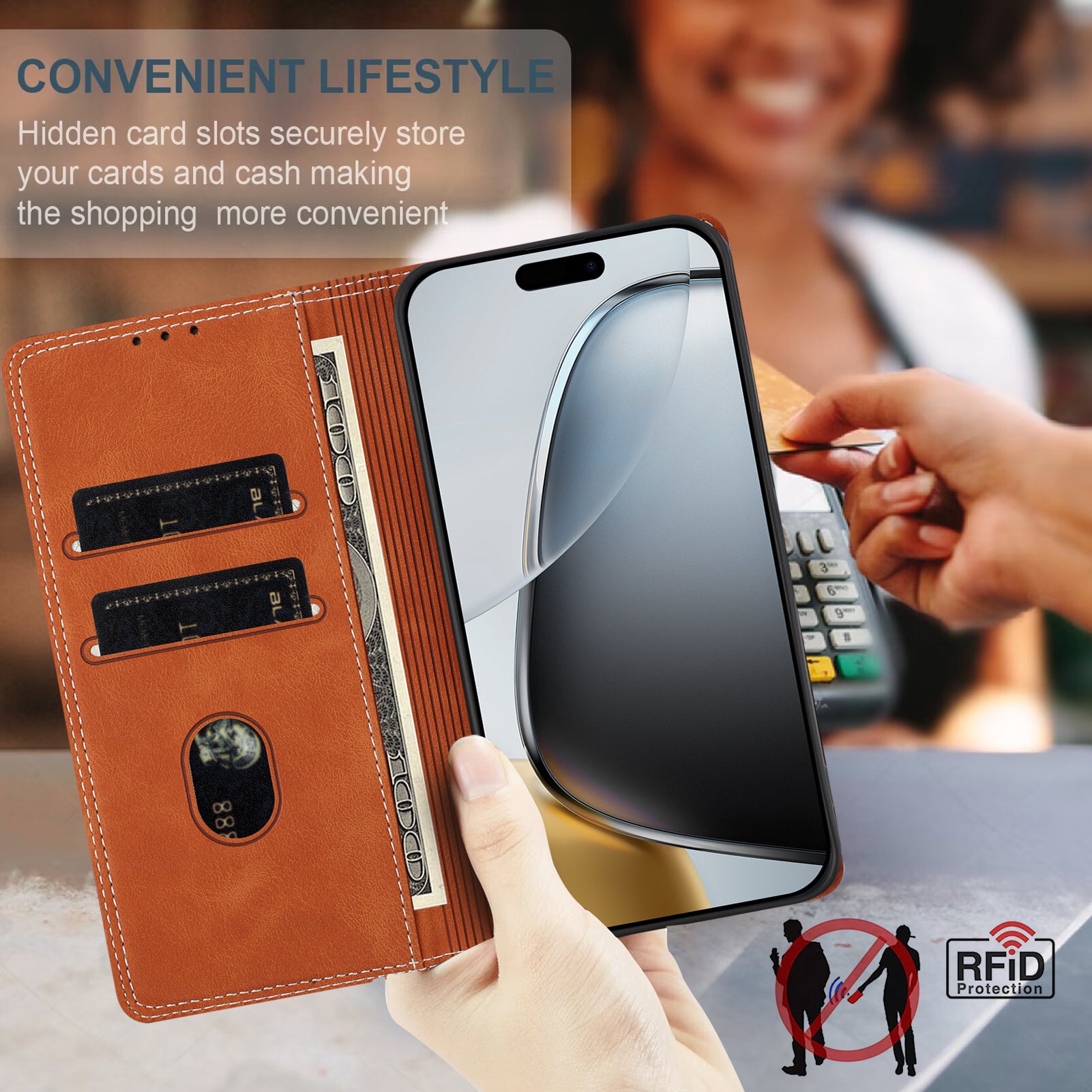 For Motorola Edge 70 5G Leather Case Skin Touch Color Splicing RFID Blocking Wallet Stand Phone Cover - Brown / Black