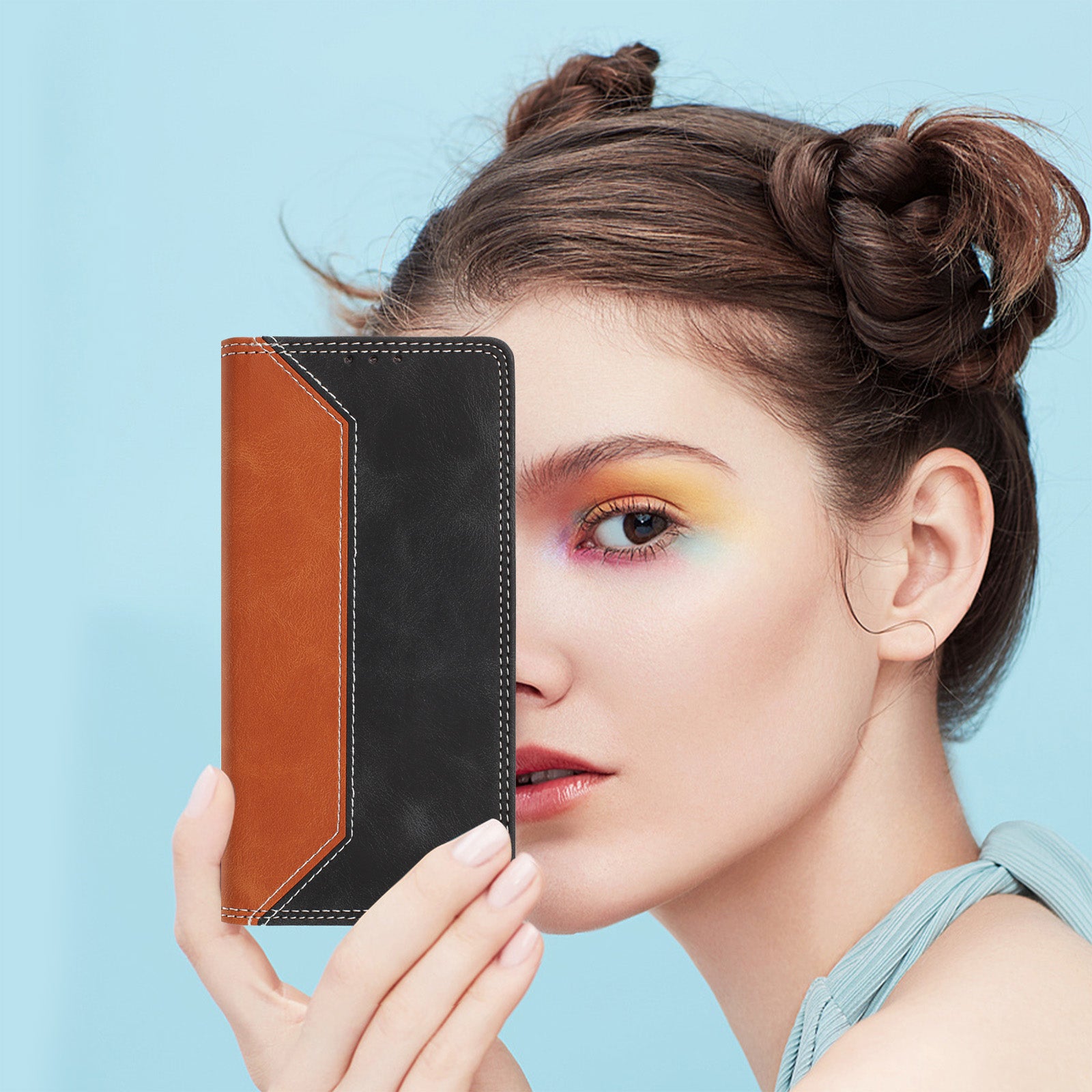 For Motorola Edge 70 5G Leather Case Skin Touch Color Splicing RFID Blocking Wallet Stand Phone Cover - Brown / Black