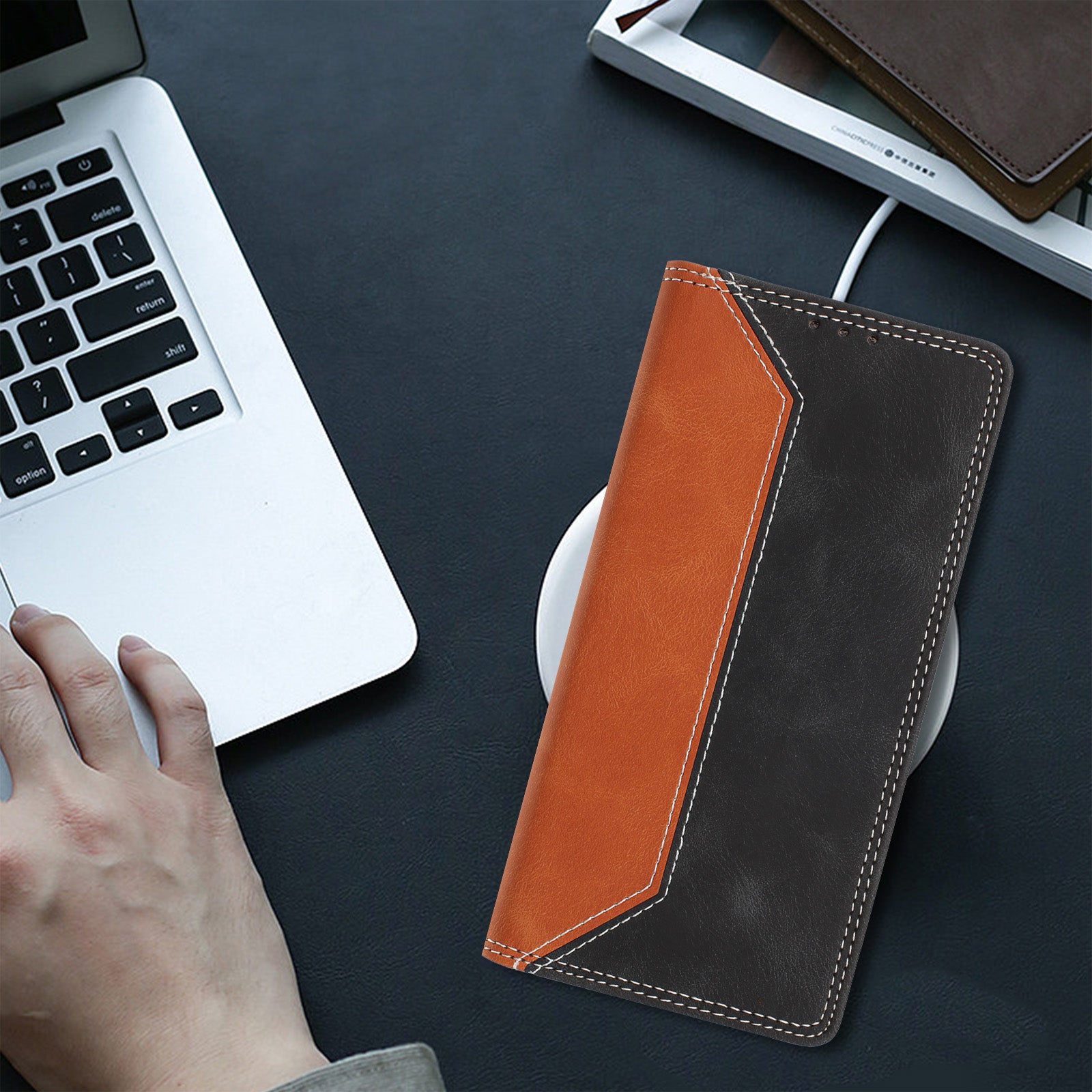 For Motorola Edge 70 5G Leather Case Skin Touch Color Splicing RFID Blocking Wallet Stand Phone Cover - Brown / Black