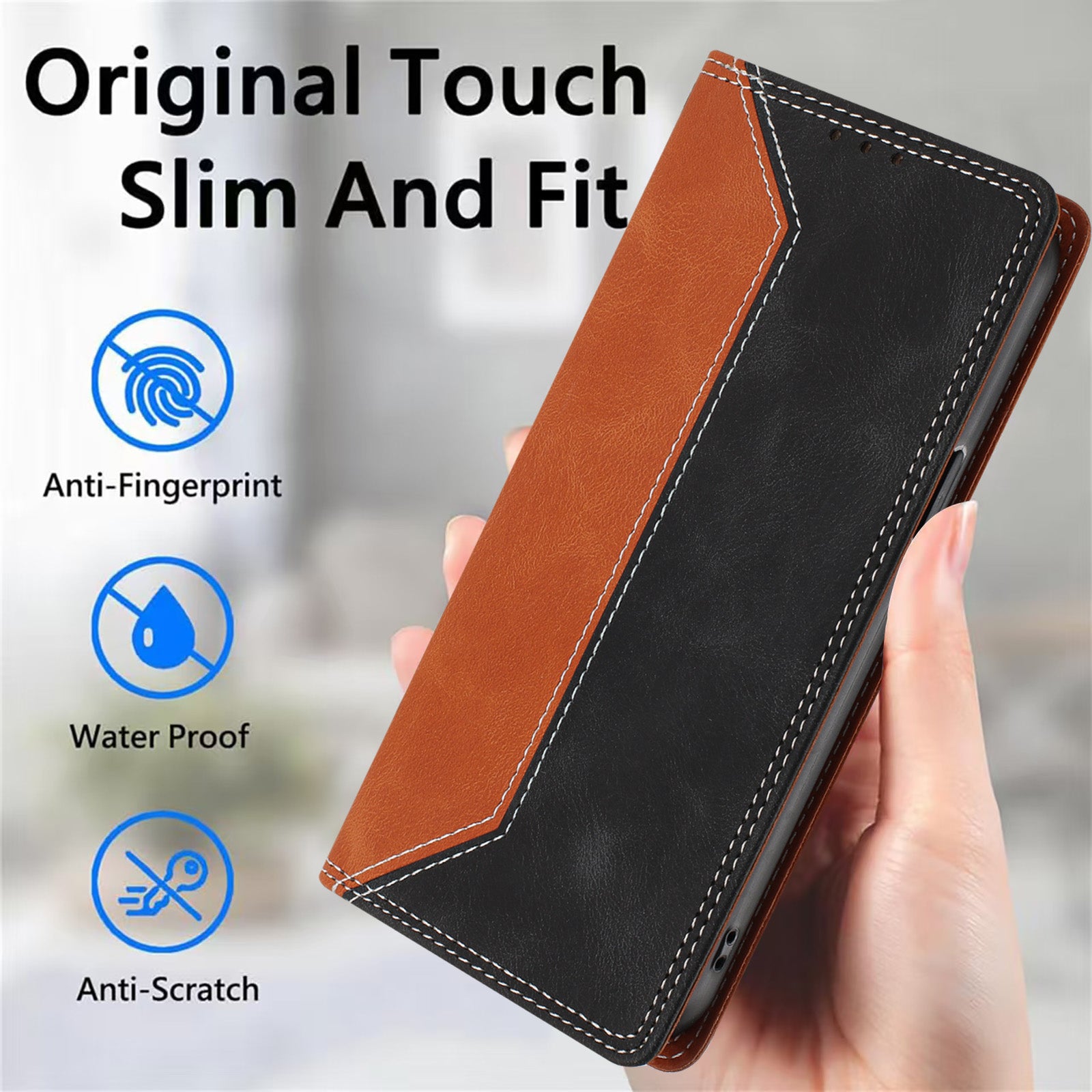 For Motorola Edge 70 5G Leather Case Skin Touch Color Splicing RFID Blocking Wallet Stand Phone Cover - Brown / Black