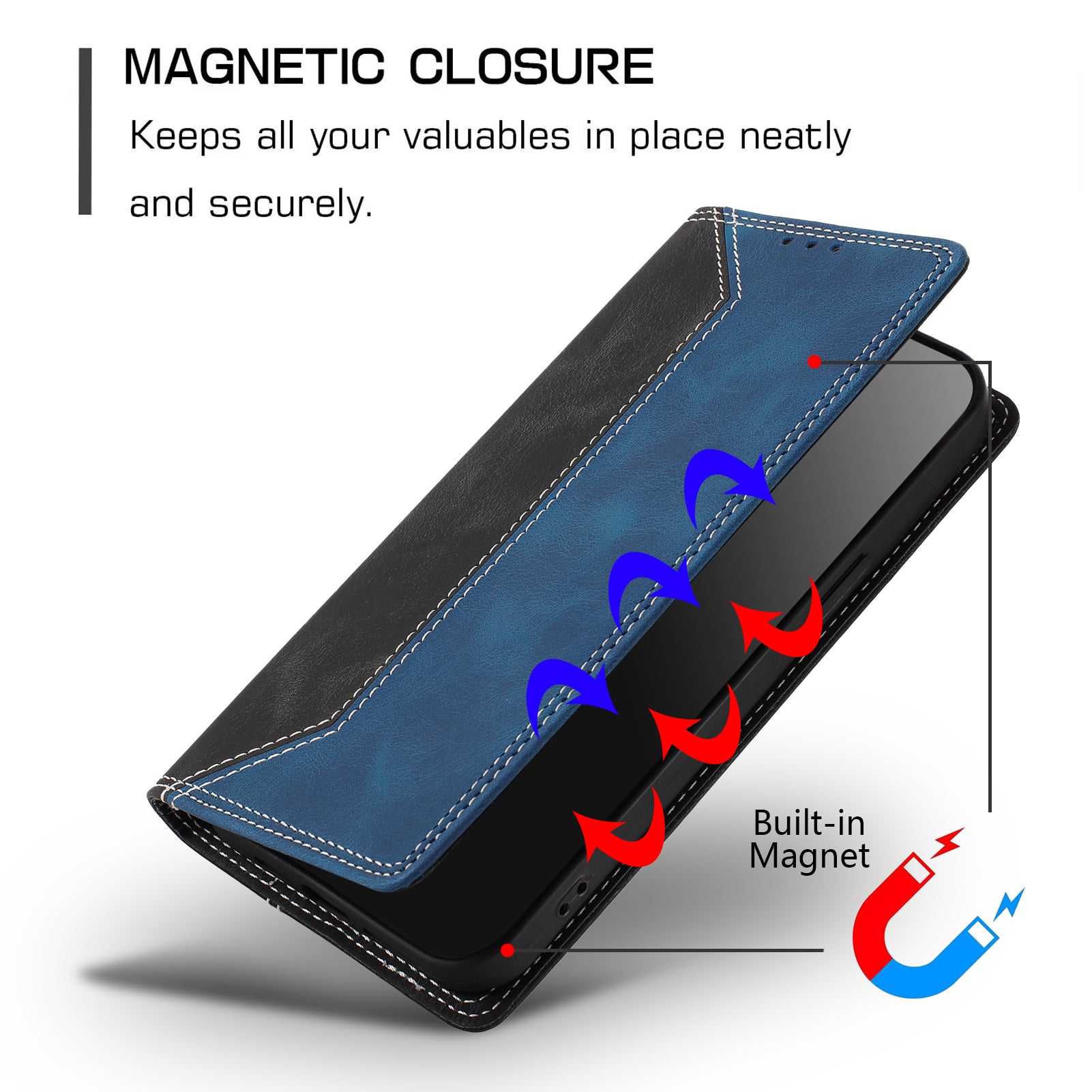 For Motorola Edge 70 5G Leather Case Skin Touch Color Splicing RFID Blocking Wallet Stand Phone Cover - Black / Dark Blue