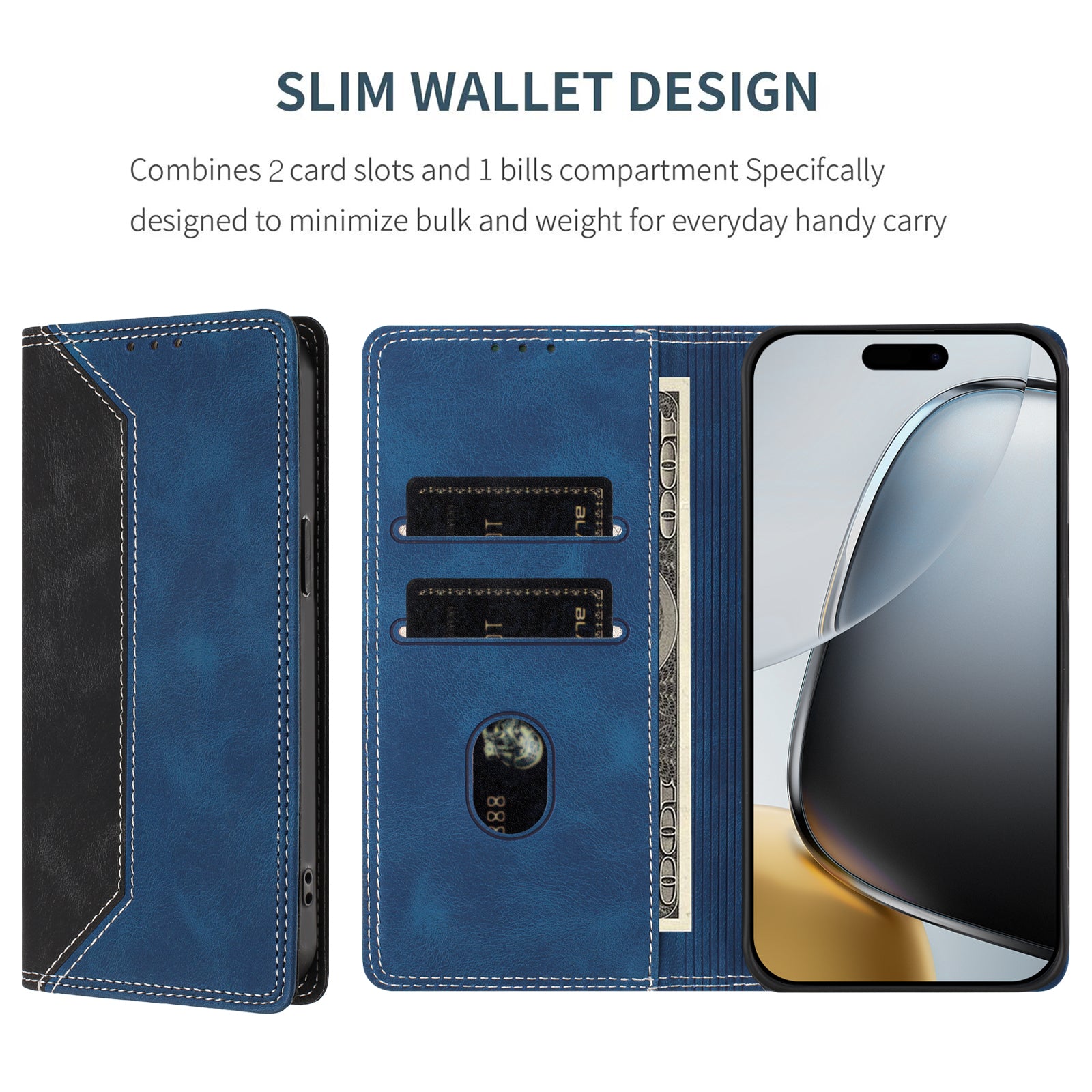 For Motorola Edge 70 5G Leather Case Skin Touch Color Splicing RFID Blocking Wallet Stand Phone Cover - Black / Dark Blue