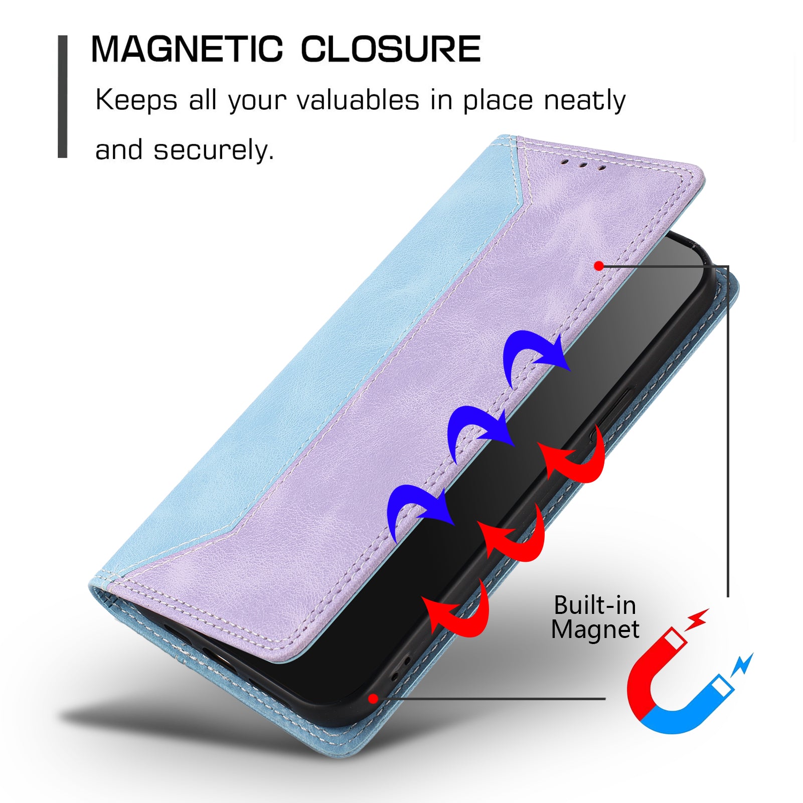 For Motorola Edge 70 5G Leather Case Skin Touch Color Splicing RFID Blocking Wallet Stand Phone Cover - Blue / Purple