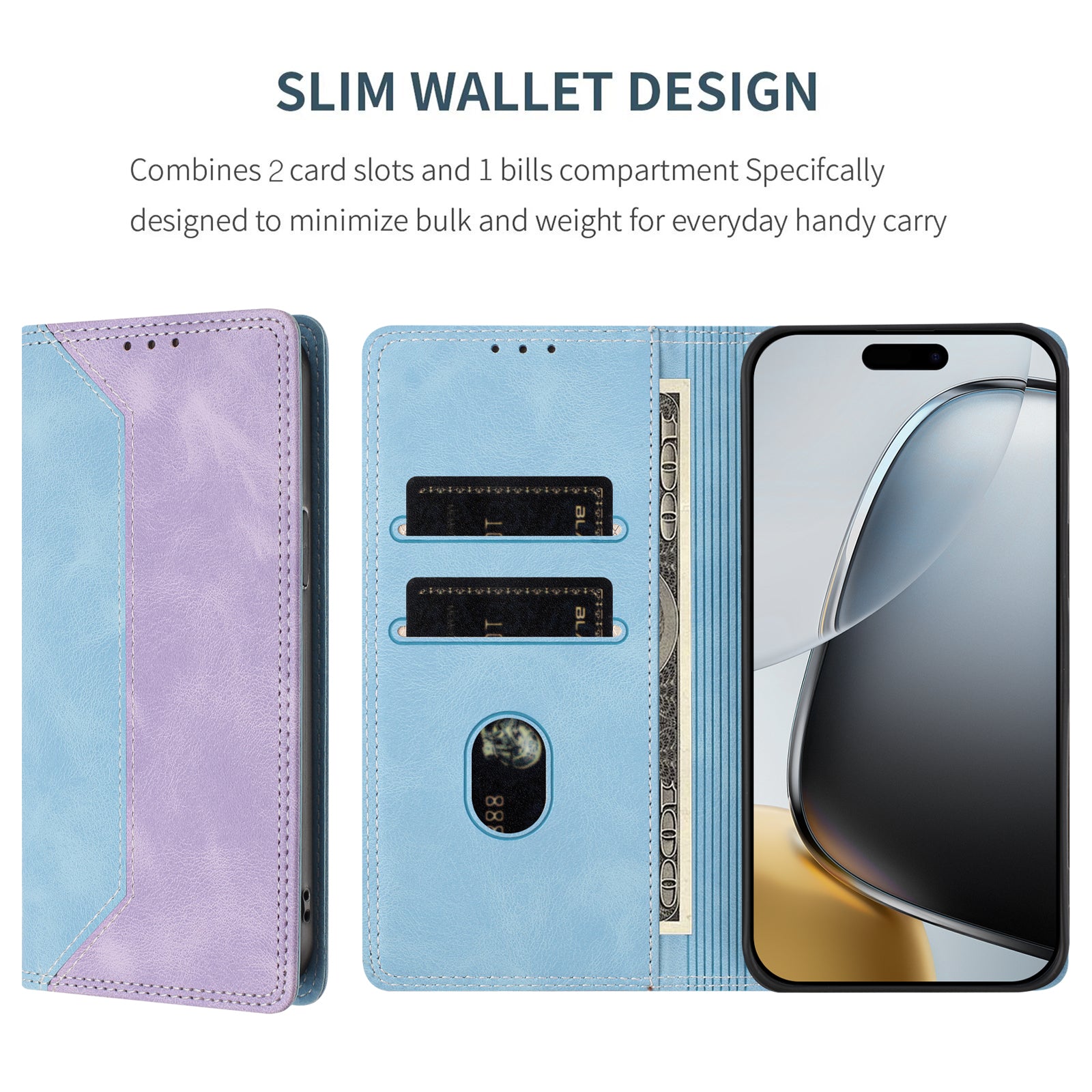 For Motorola Edge 70 5G Leather Case Skin Touch Color Splicing RFID Blocking Wallet Stand Phone Cover - Blue / Purple