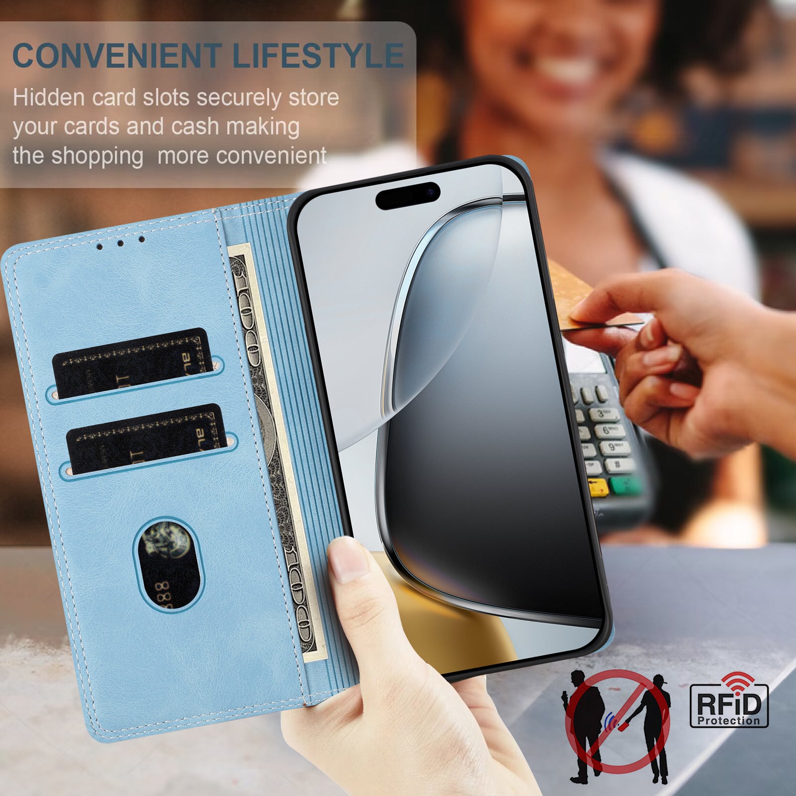For Motorola Edge 70 5G Leather Case Skin Touch Color Splicing RFID Blocking Wallet Stand Phone Cover - Blue / Purple
