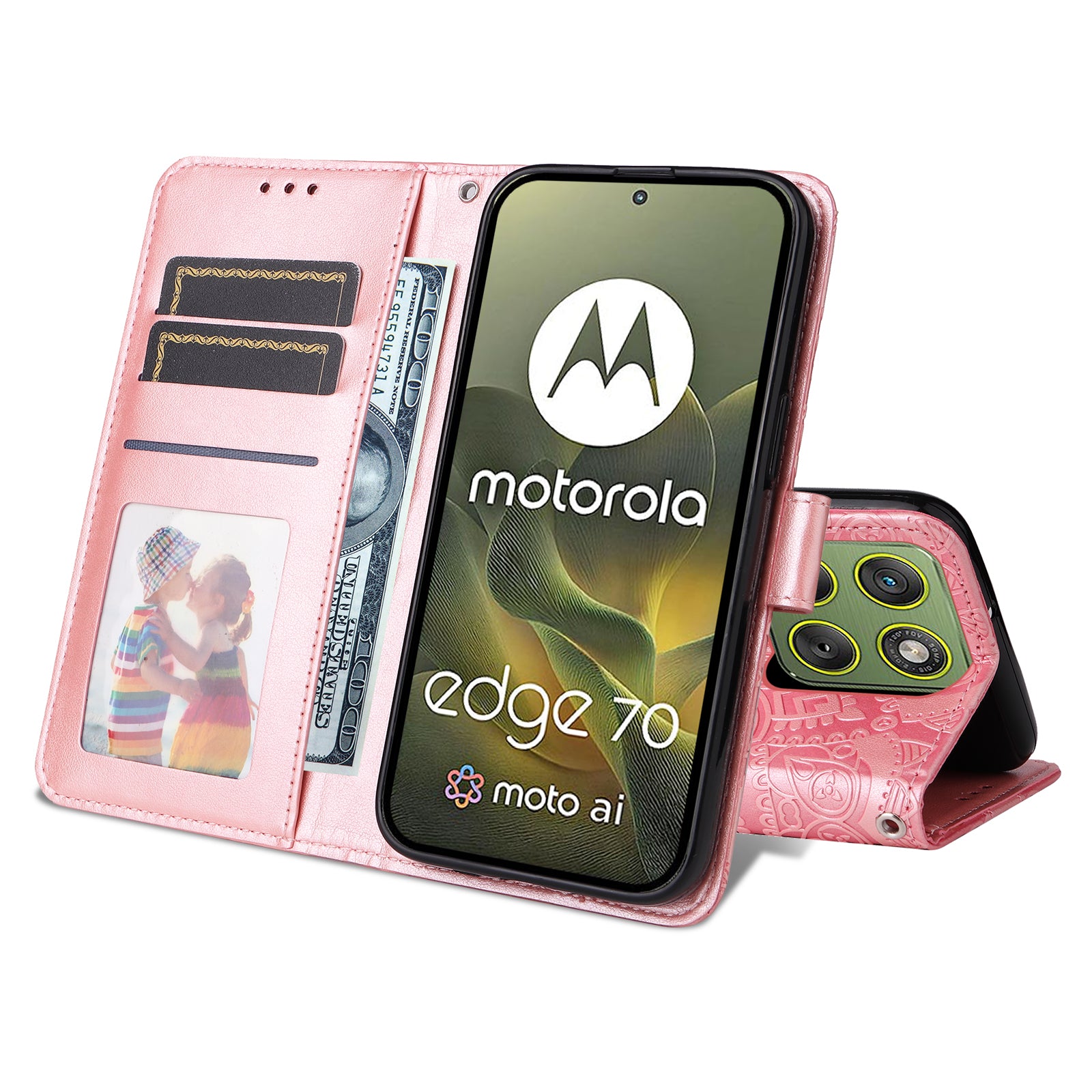 For Motorola Edge 70 5G Case Sunflower Imprint Leather Wallet Phone Cover - Pink