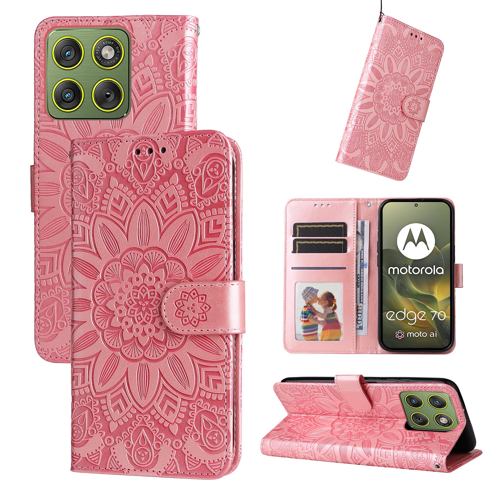 For Motorola Edge 70 5G Case Sunflower Imprint Leather Wallet Phone Cover - Pink