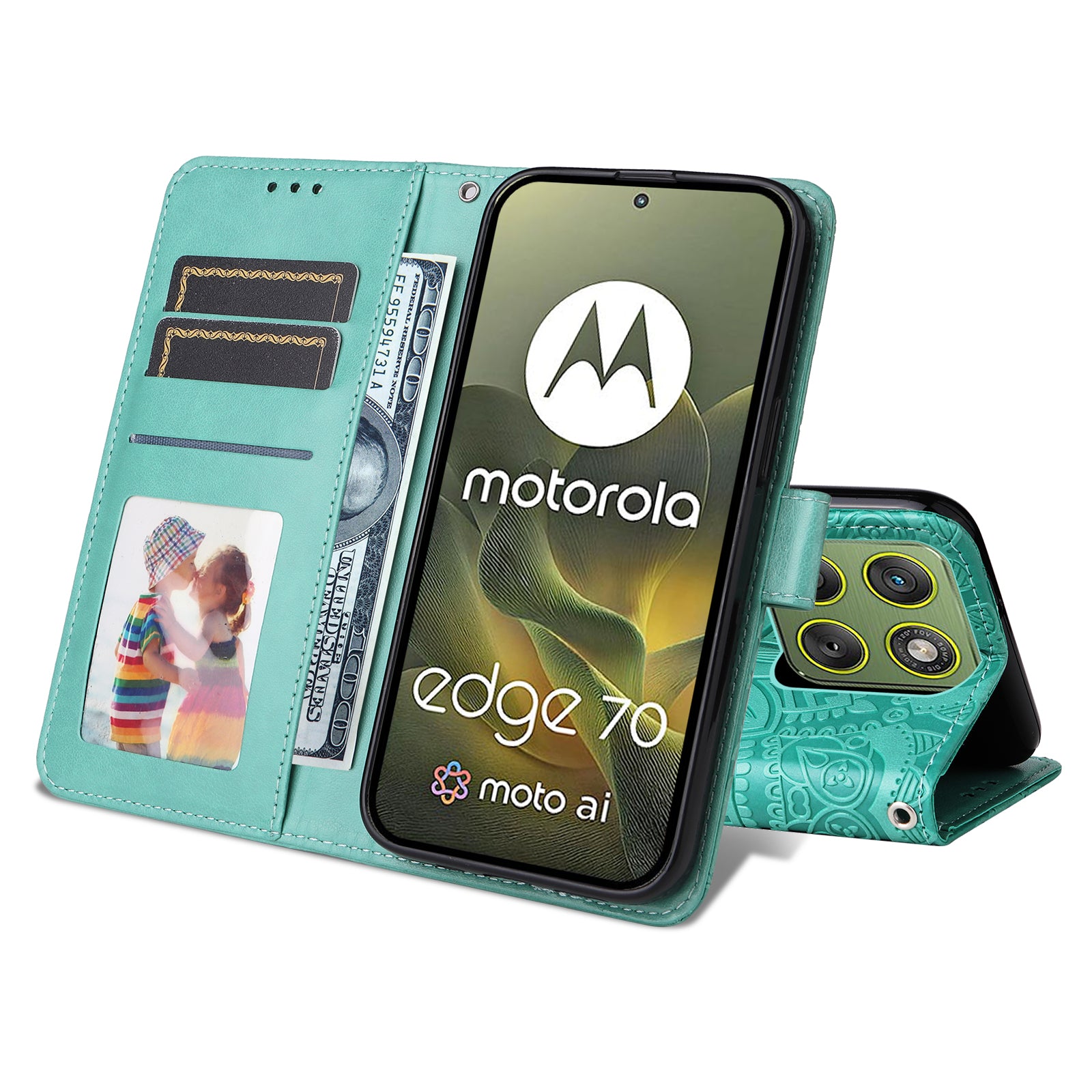 For Motorola Edge 70 5G Case Sunflower Imprint Leather Wallet Phone Cover - Green