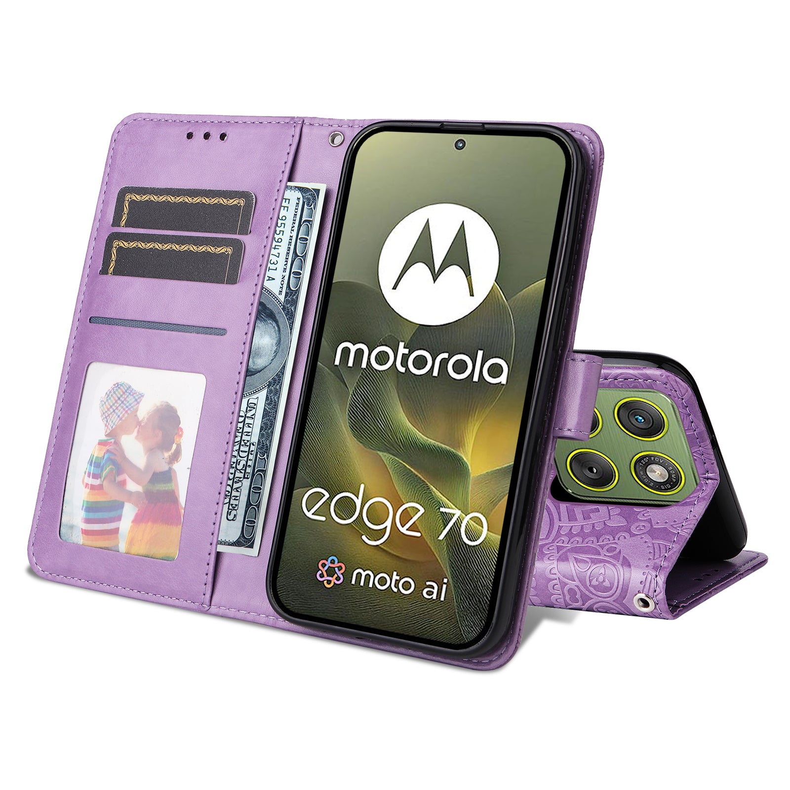 For Motorola Edge 70 5G Case Sunflower Imprint Leather Wallet Phone Cover - Purple