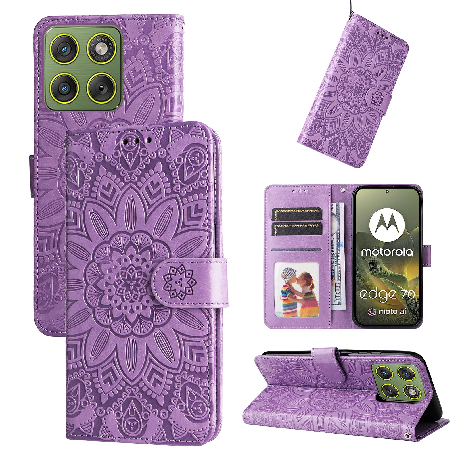 For Motorola Edge 70 5G Case Sunflower Imprint Leather Wallet Phone Cover - Purple
