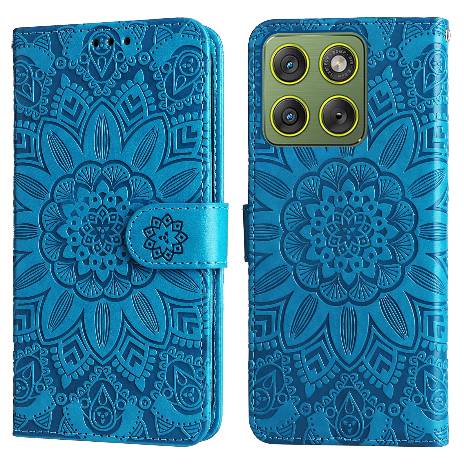For Motorola Edge 70 5G Case Sunflower Imprint Leather Wallet Phone Cover - Blue