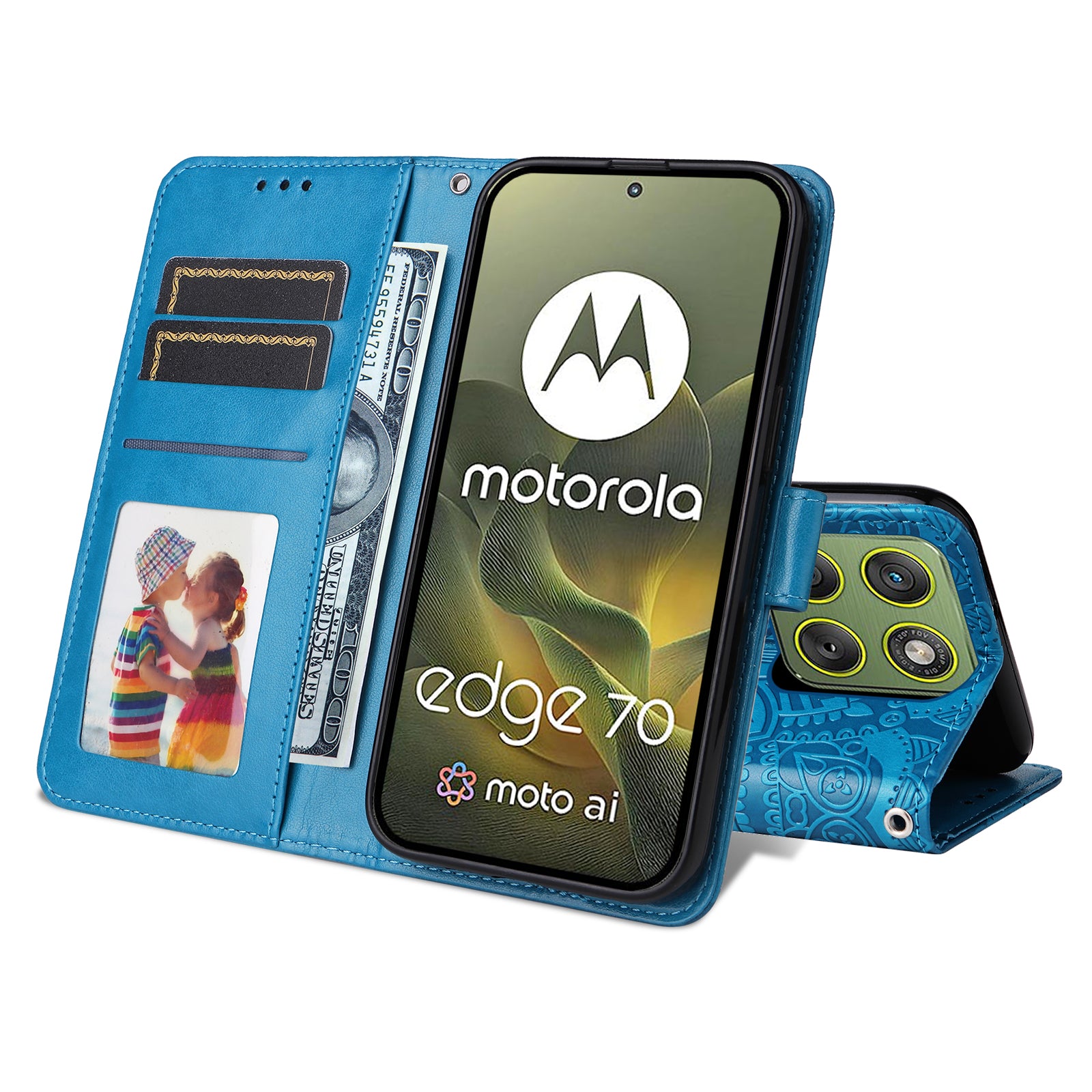 For Motorola Edge 70 5G Case Sunflower Imprint Leather Wallet Phone Cover - Blue