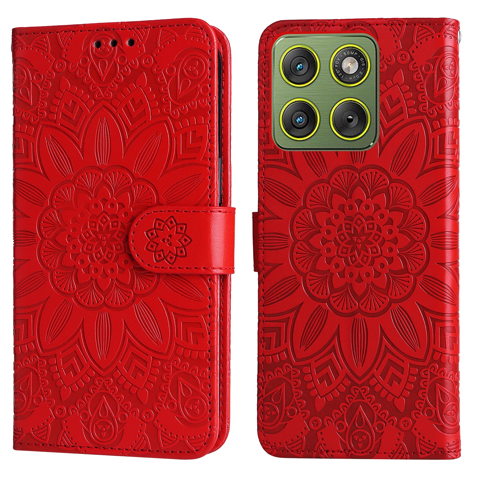 For Motorola Edge 70 5G Case Sunflower Imprint Leather Wallet Phone Cover - Red