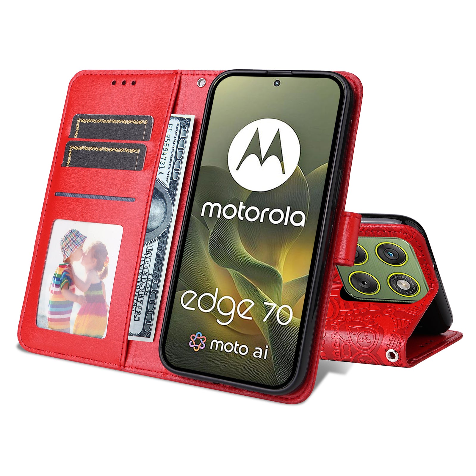 For Motorola Edge 70 5G Case Sunflower Imprint Leather Wallet Phone Cover - Red