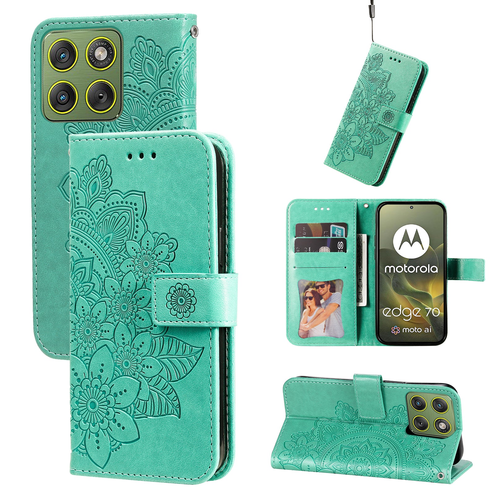 For Motorola Edge 70 5G Case Floral Pattern PU Leather Wallet Stand Phone Cover - Green