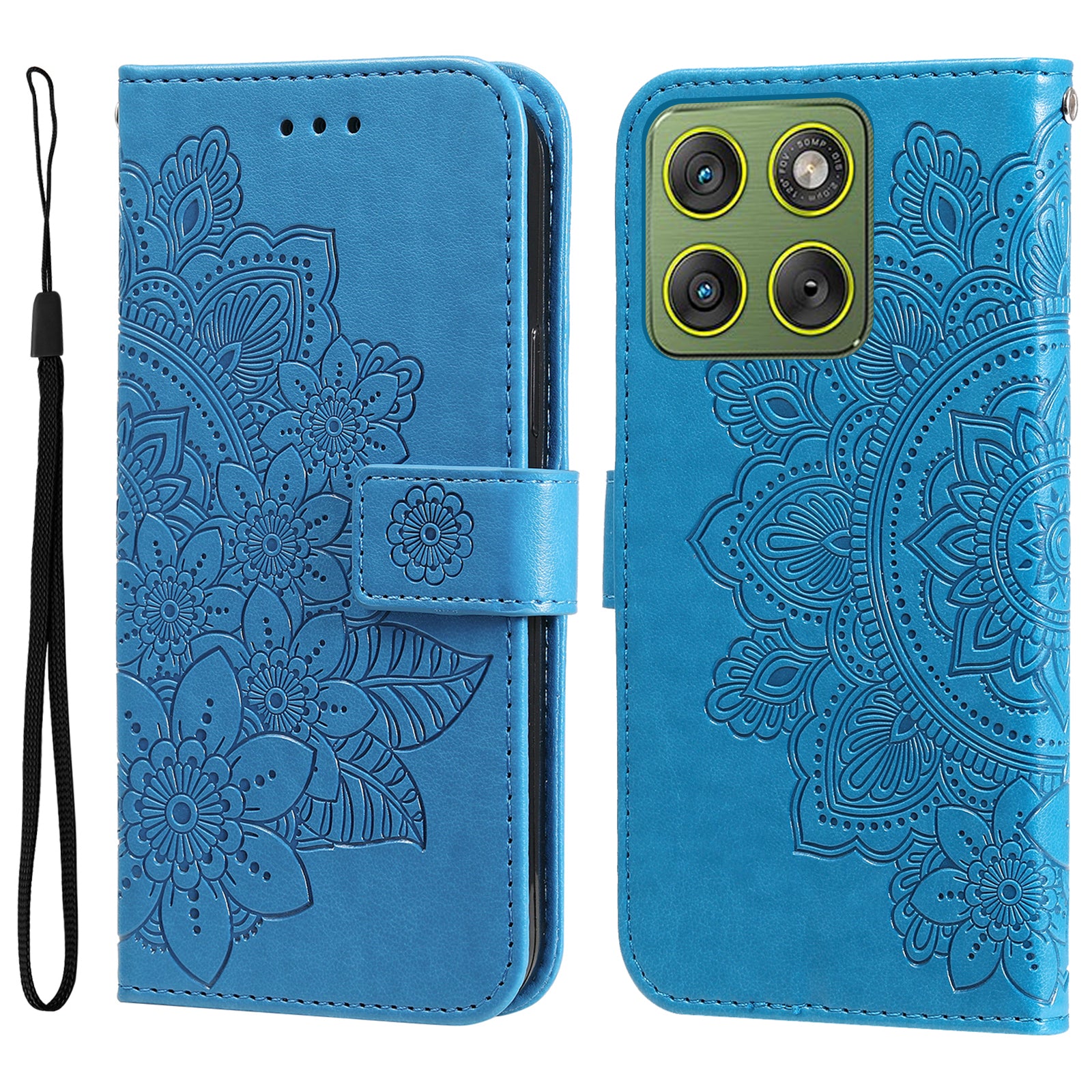 For Motorola Edge 70 5G Case Floral Pattern PU Leather Wallet Stand Phone Cover - Blue