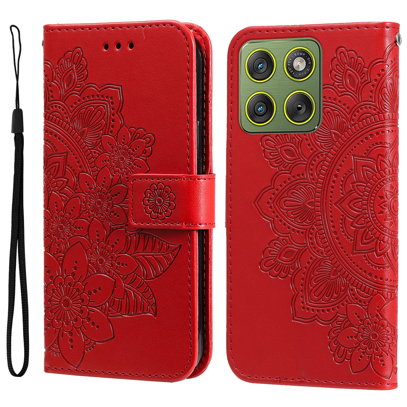 For Motorola Edge 70 5G Case Floral Pattern PU Leather Wallet Stand Phone Cover - Red