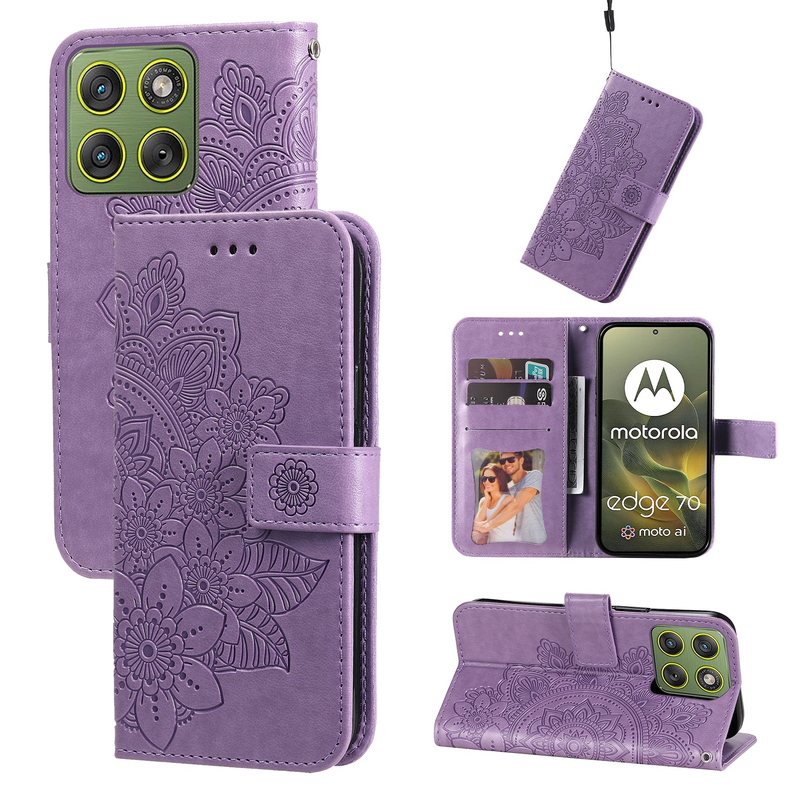 For Motorola Edge 70 5G Case Floral Pattern PU Leather Wallet Stand Phone Cover - Purple