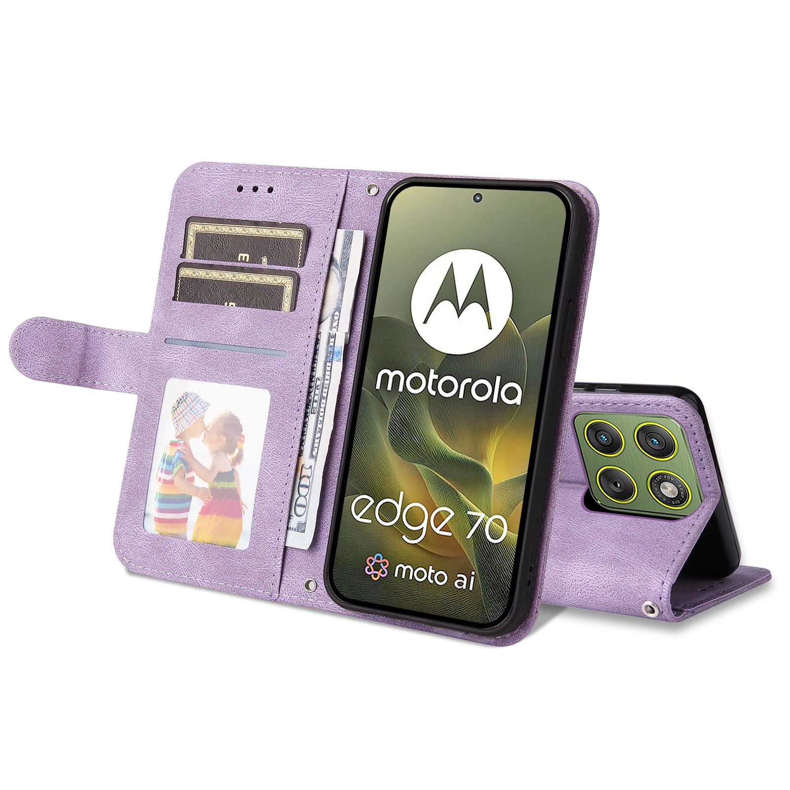 For Motorola Edge 70 5G Leather Wallet Cases Skin Touch Phone Cover Stand with Strap - Purple
