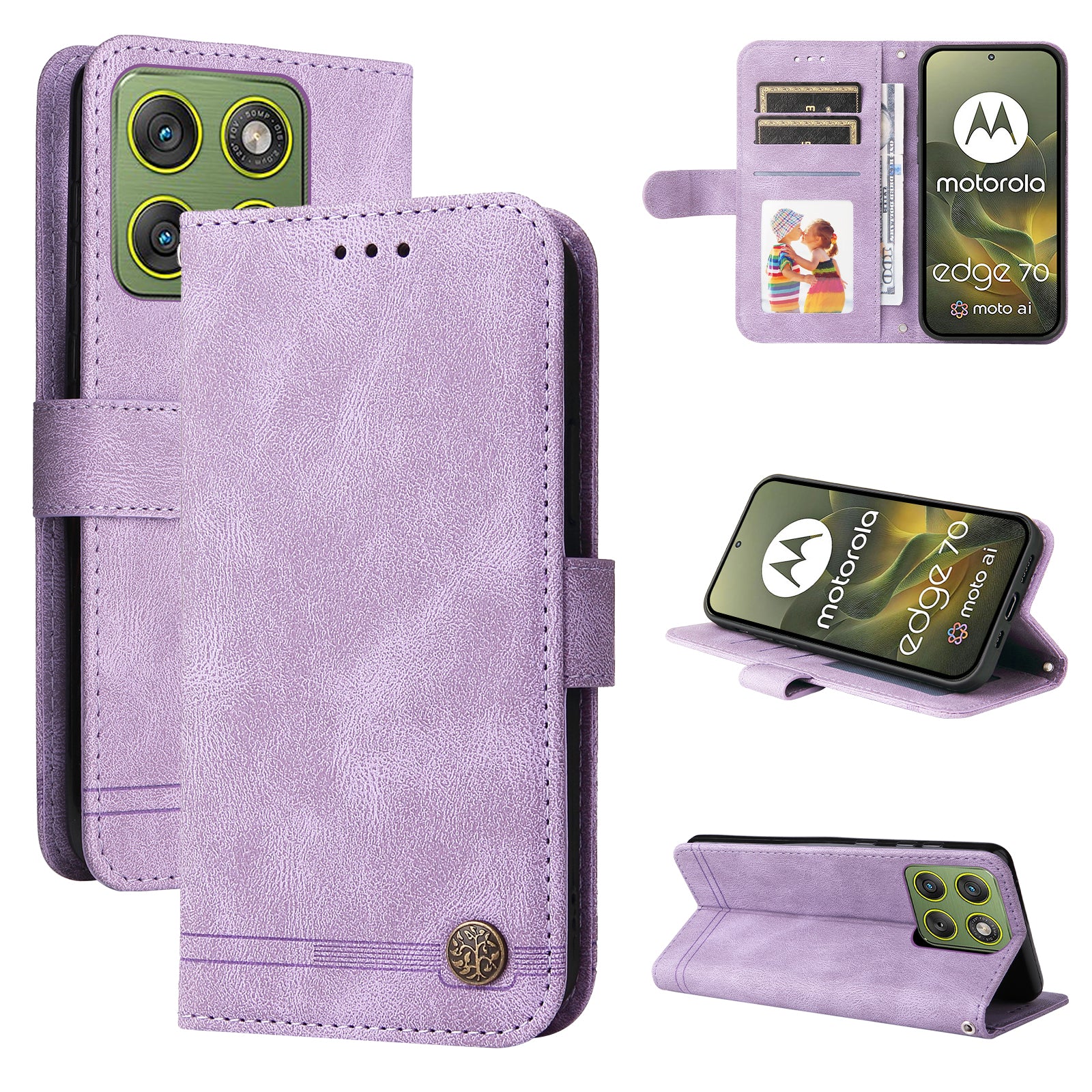 For Motorola Edge 70 5G Leather Wallet Cases Skin Touch Phone Cover Stand with Strap - Purple