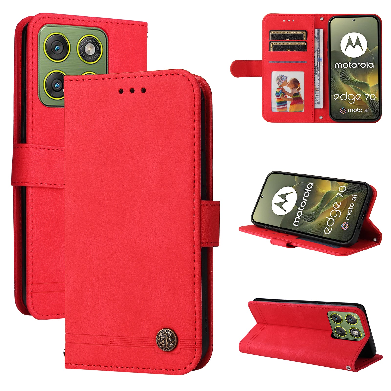 For Motorola Edge 70 5G Leather Wallet Cases Skin Touch Phone Cover Stand with Strap - Red