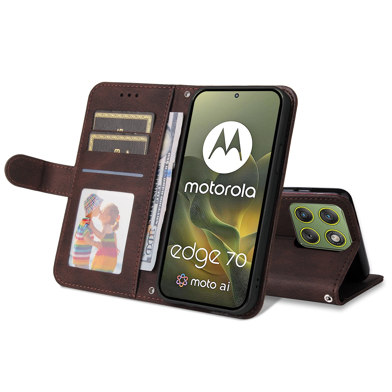 For Motorola Edge 70 5G Leather Wallet Cases Skin Touch Phone Cover Stand with Strap - Brown