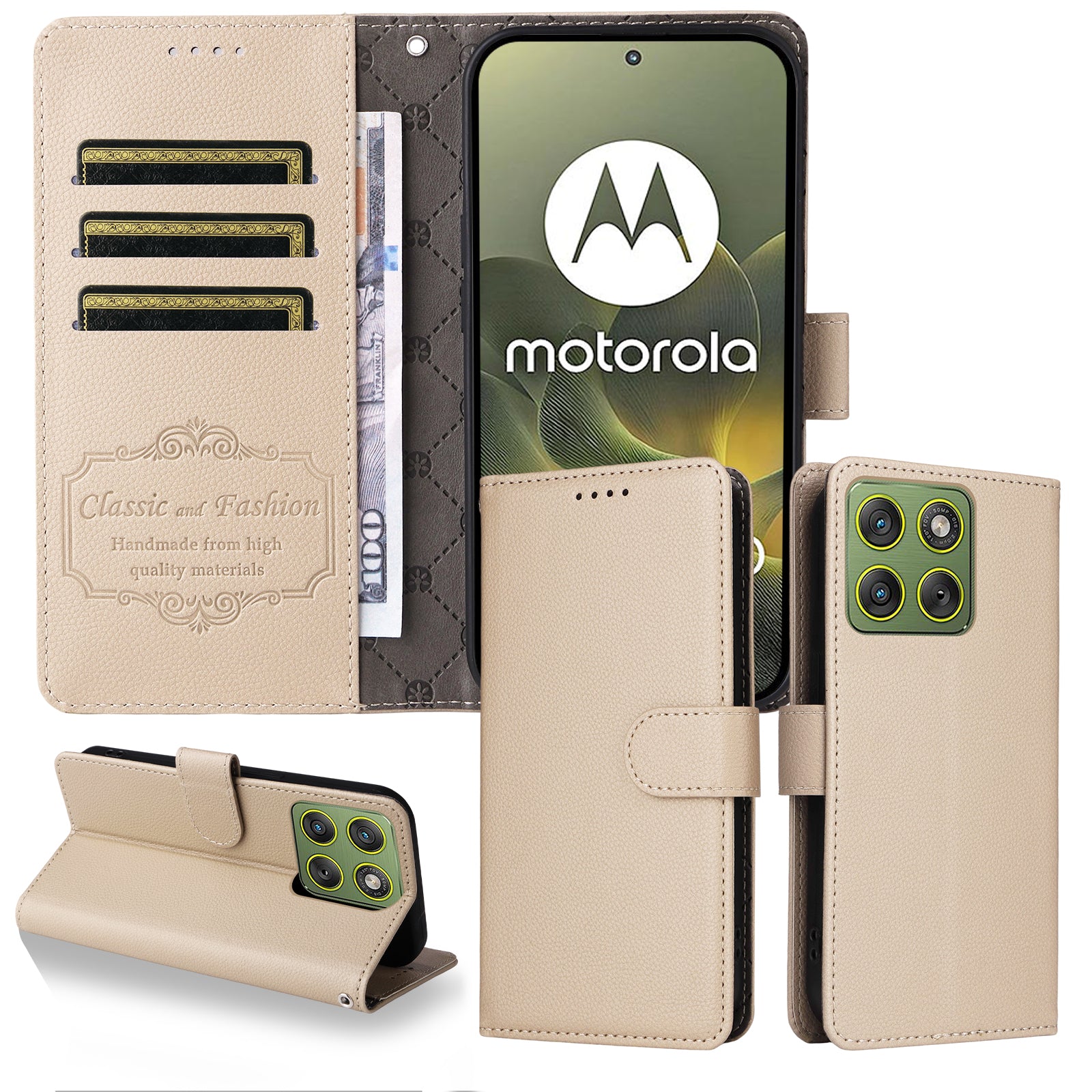 For Motorola Edge 70 5G Case RFID Blocking 3 Card Slots PU Leather Phone Cover with Wrist Strap - Creamy White