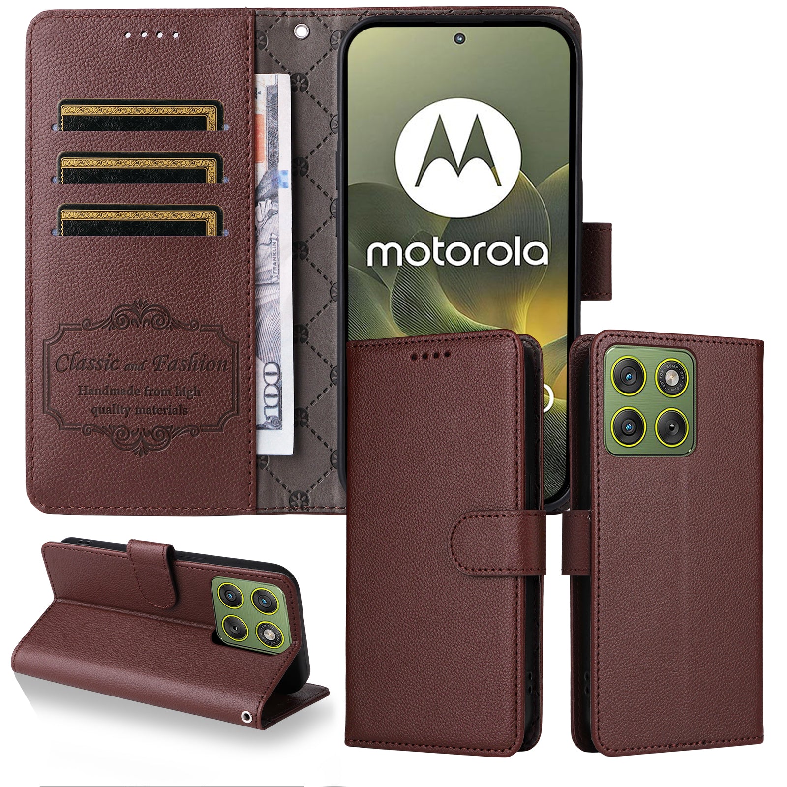 For Motorola Edge 70 5G Case RFID Blocking 3 Card Slots PU Leather Phone Cover with Wrist Strap - Brown