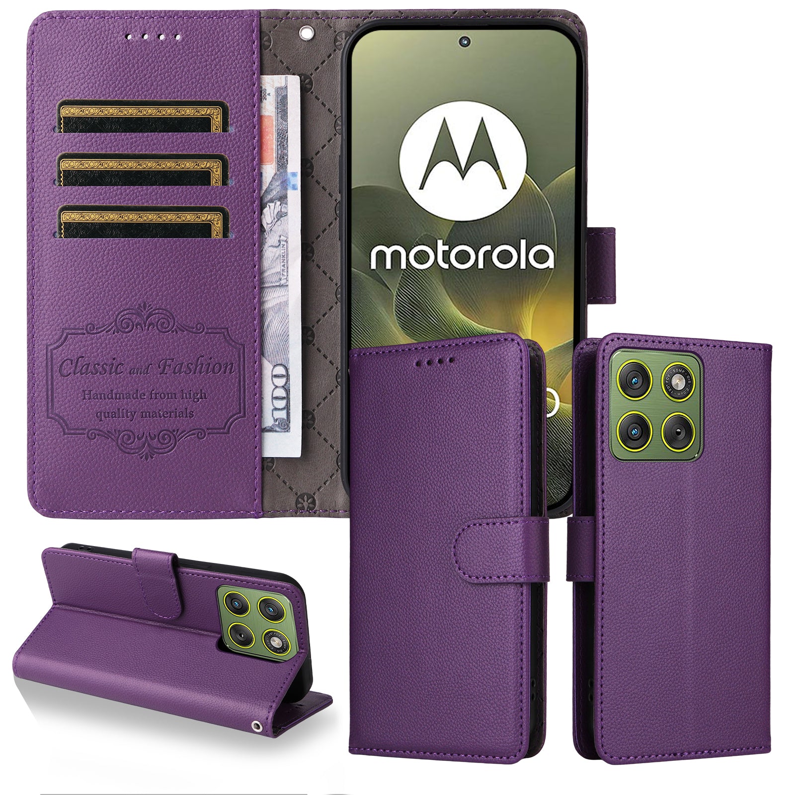 For Motorola Edge 70 5G Case RFID Blocking 3 Card Slots PU Leather Phone Cover with Wrist Strap - Purple