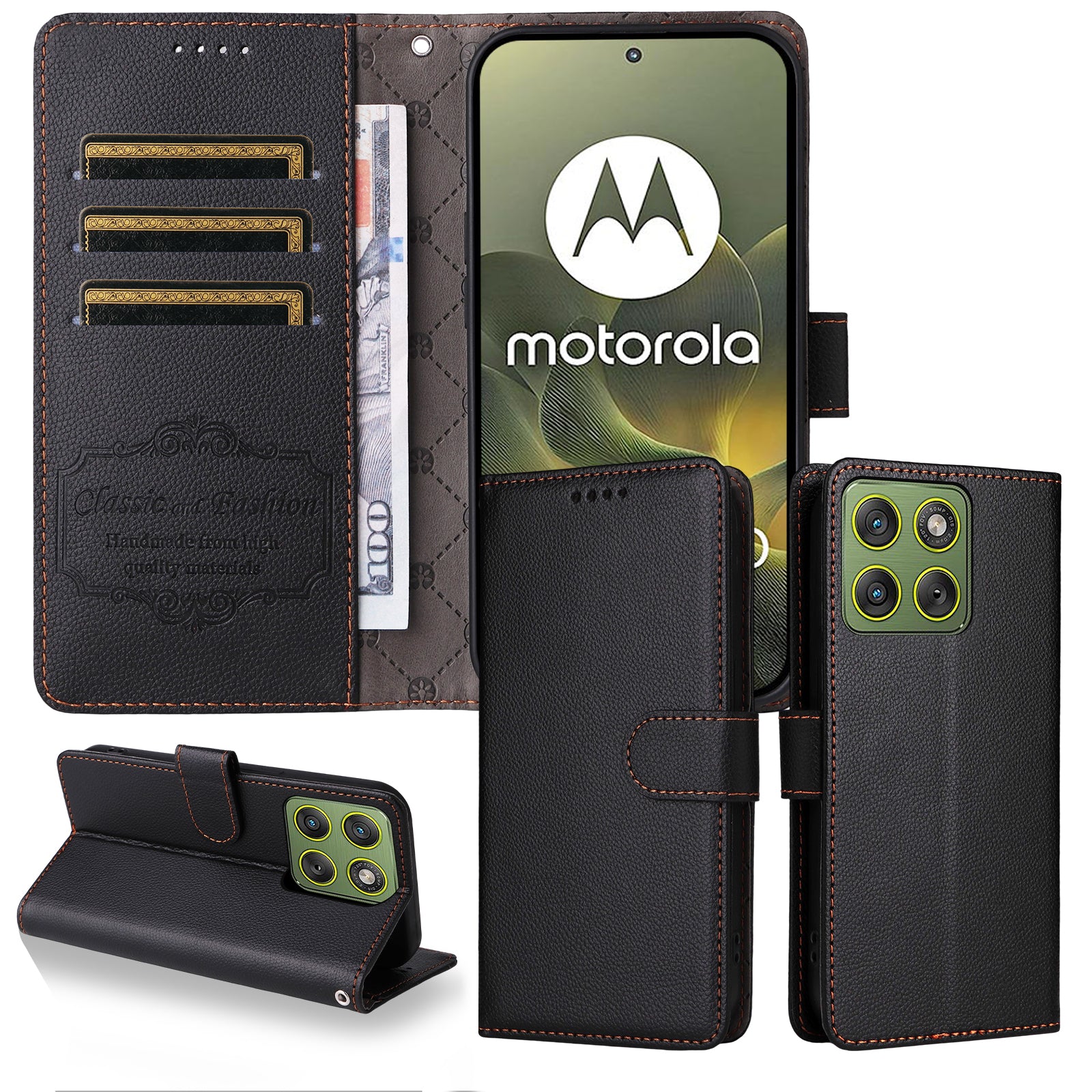 For Motorola Edge 70 5G Case RFID Blocking 3 Card Slots PU Leather Phone Cover with Wrist Strap - Black