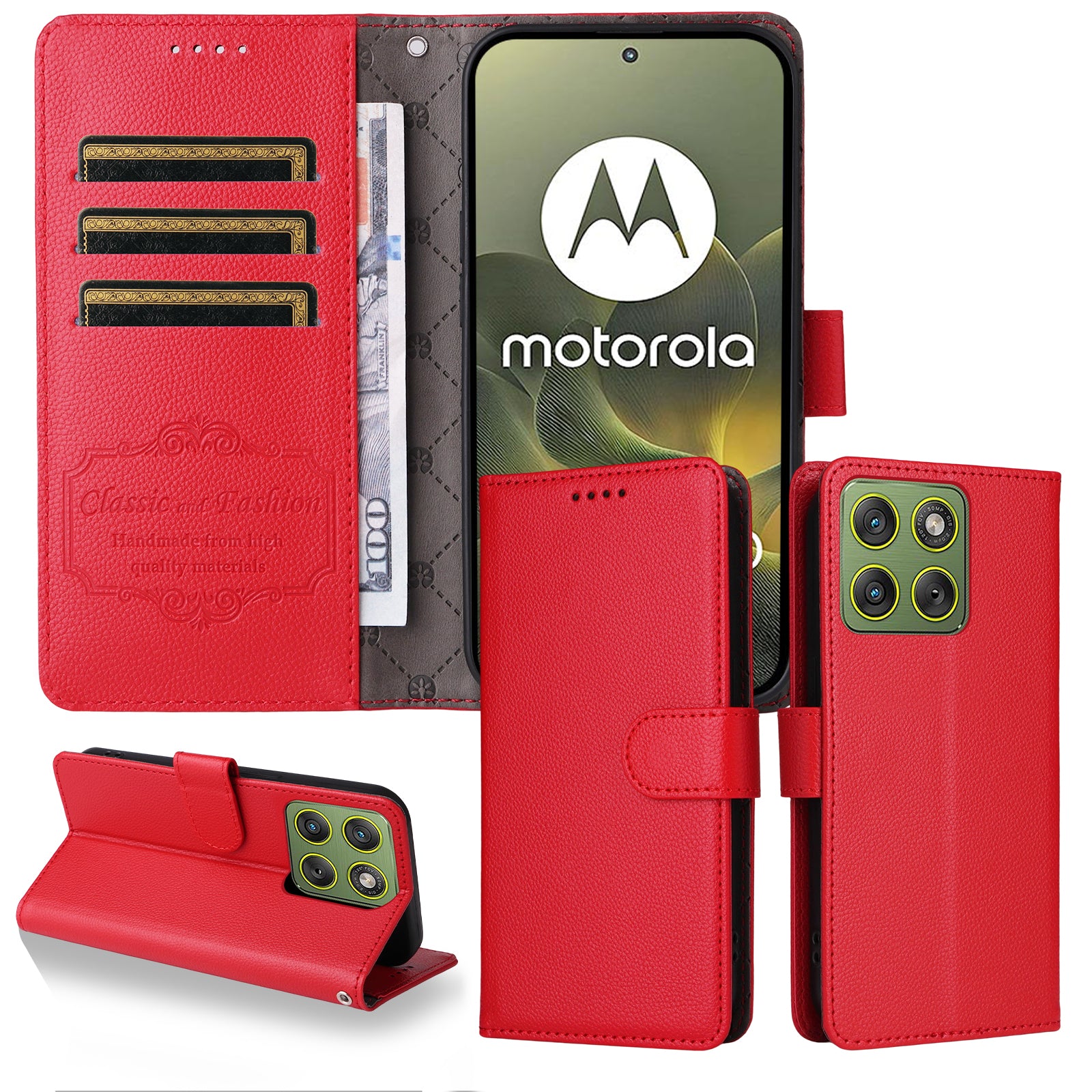 For Motorola Edge 70 5G Case RFID Blocking 3 Card Slots PU Leather Phone Cover with Wrist Strap - Red