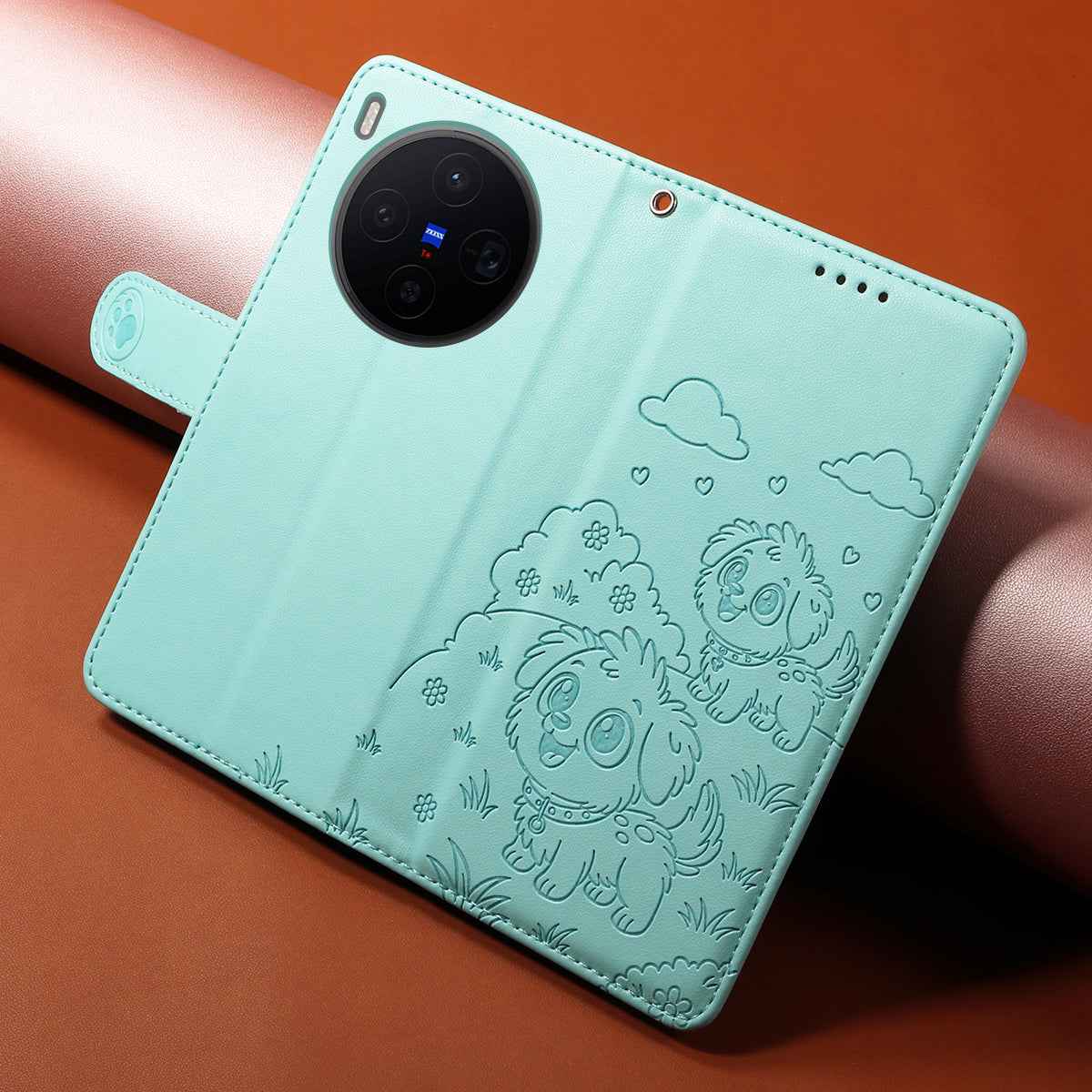 For vivo X300 5G Case RFID Blocking Imprinted Dog Pattern PU Leather Phone Cover with Wrist Strap - Green