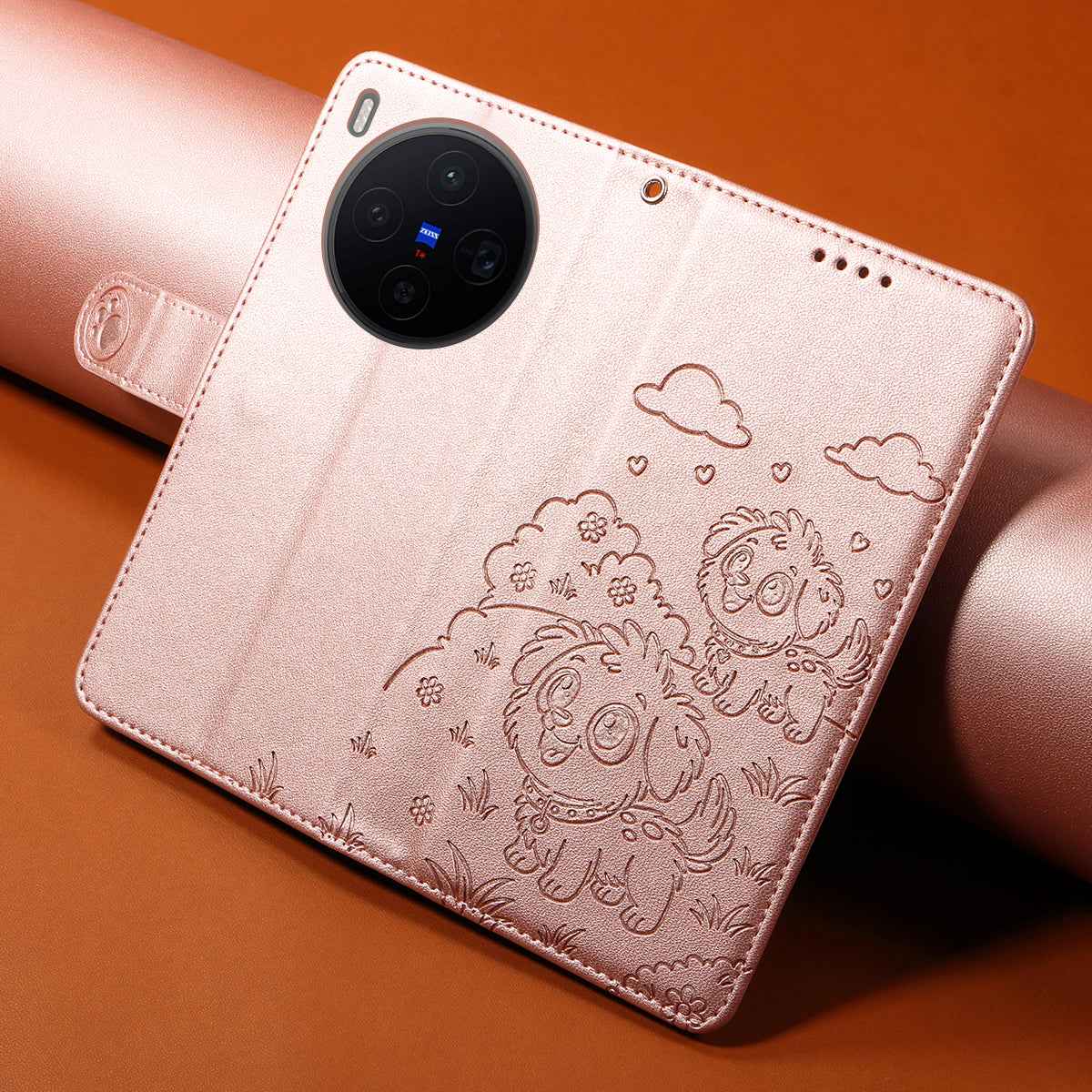 For vivo X300 5G Case RFID Blocking Imprinted Dog Pattern PU Leather Phone Cover with Wrist Strap - Pink