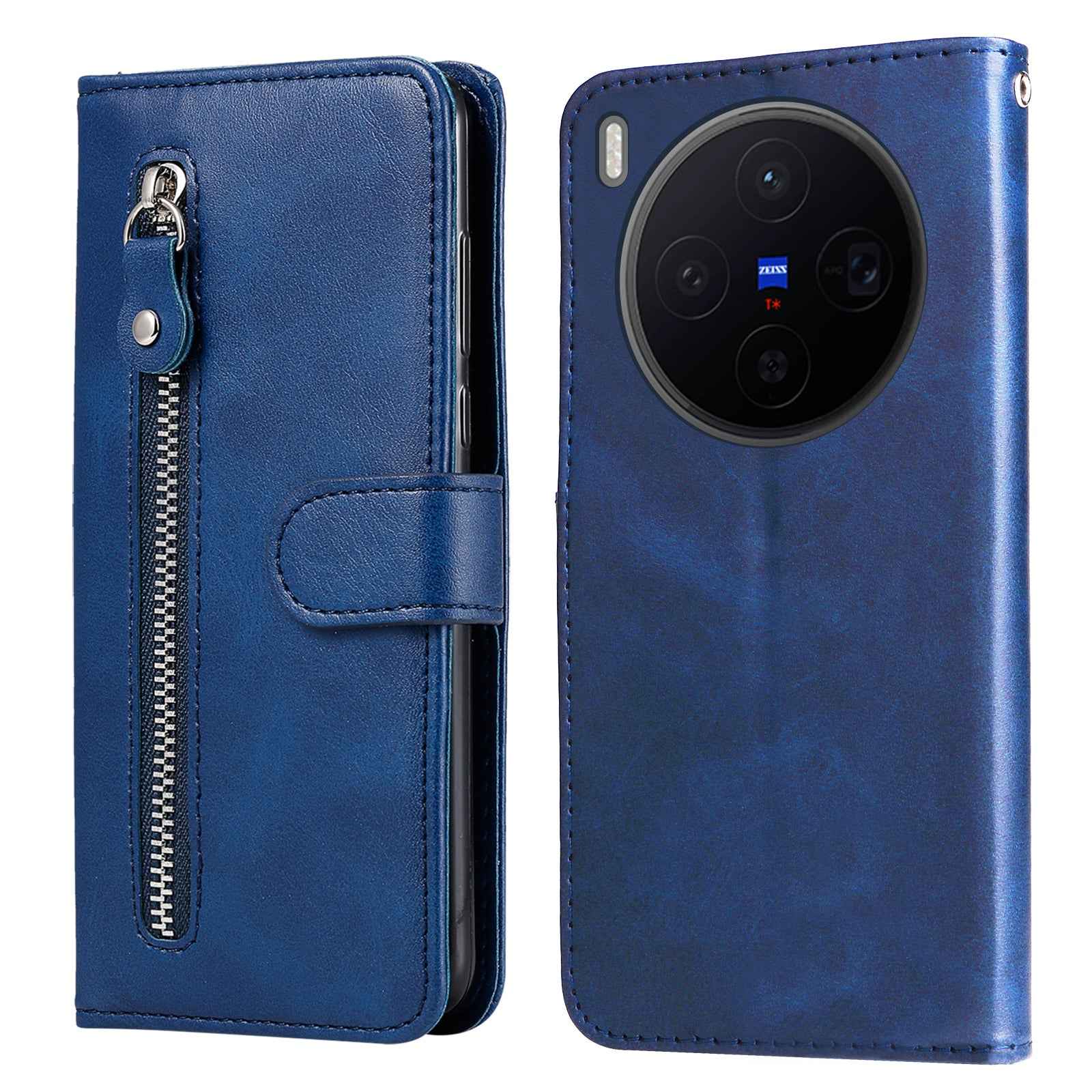 For vivo X300 5G PU Leather Cases with Zipper Pocket Wallet Phone Cover Stand - Blue