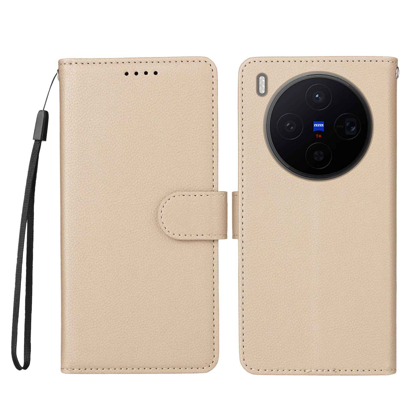 For vivo X300 5G Case RFID Blocking 3 Card Slots PU Leather Phone Cover with Wrist Strap - Creamy White