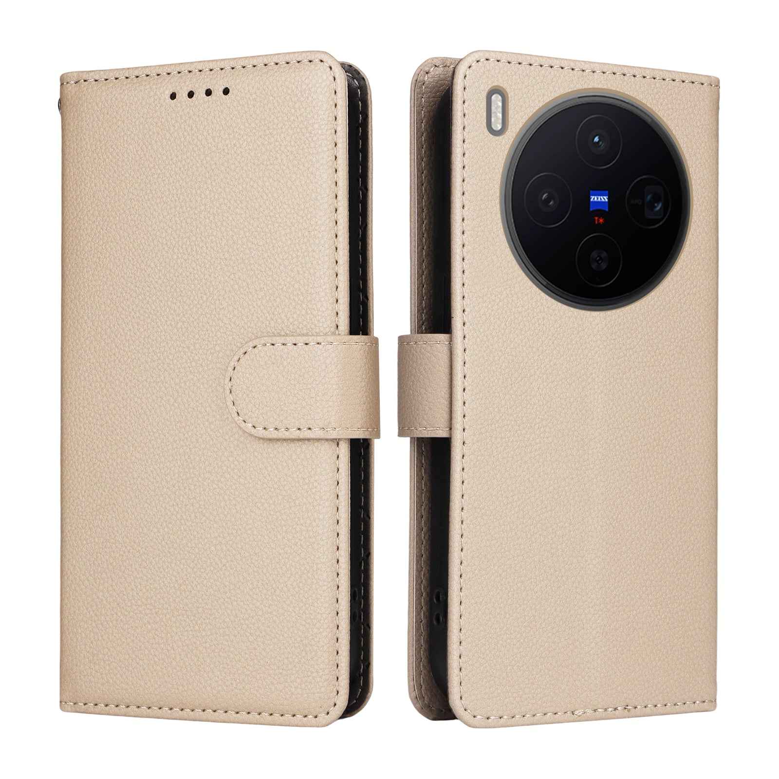 For vivo X300 5G Case RFID Blocking 3 Card Slots PU Leather Phone Cover with Wrist Strap - Creamy White