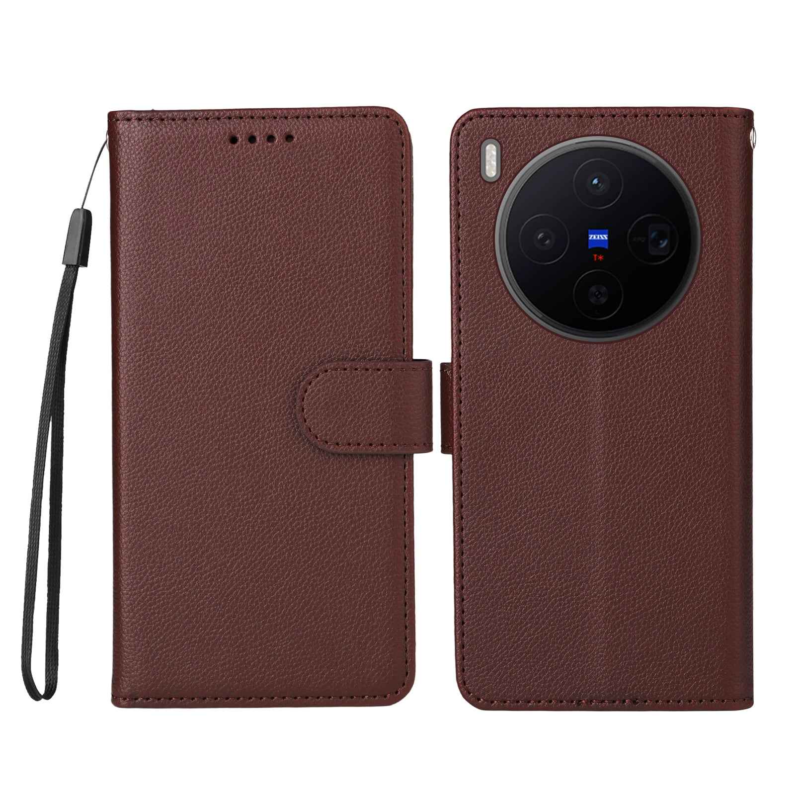 For vivo X300 5G Case RFID Blocking 3 Card Slots PU Leather Phone Cover with Wrist Strap - Brown