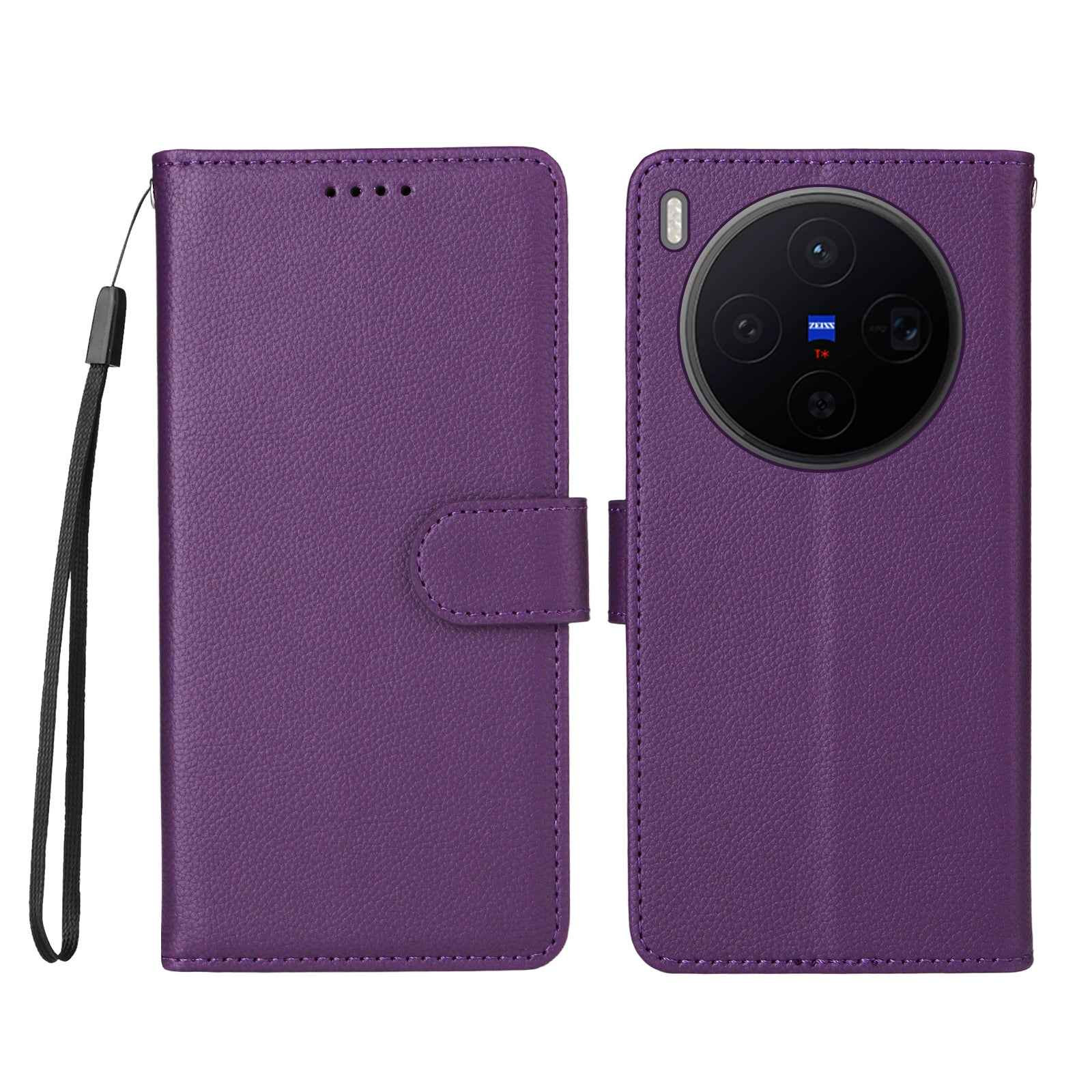 For vivo X300 5G Case RFID Blocking 3 Card Slots PU Leather Phone Cover with Wrist Strap - Purple