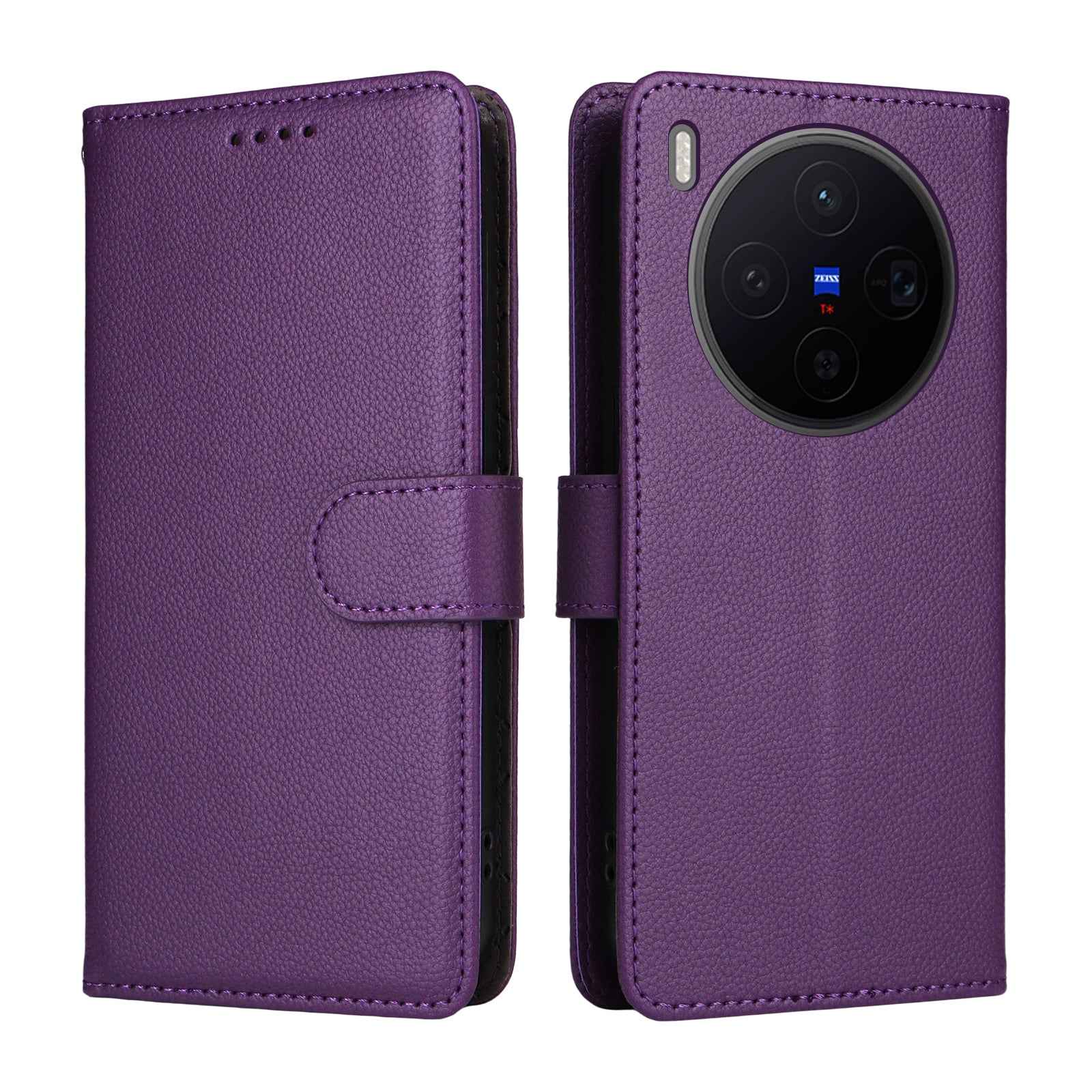 For vivo X300 5G Case RFID Blocking 3 Card Slots PU Leather Phone Cover with Wrist Strap - Purple