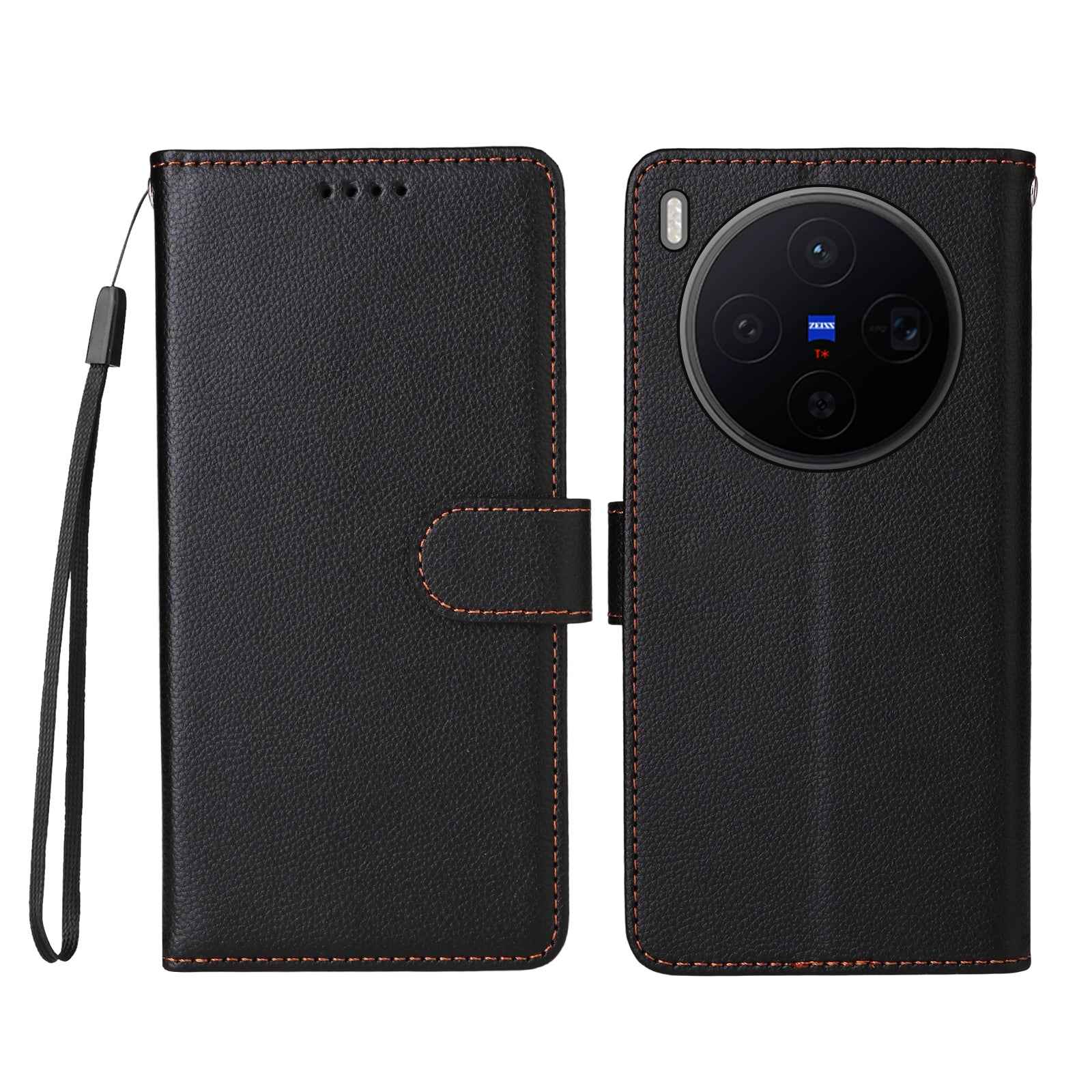 For vivo X300 5G Case RFID Blocking 3 Card Slots PU Leather Phone Cover with Wrist Strap - Black