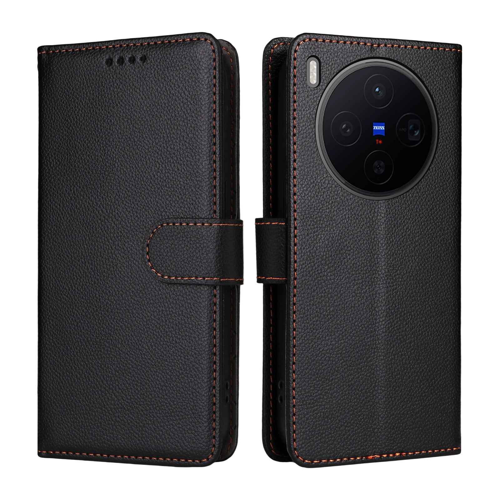 For vivo X300 5G Case RFID Blocking 3 Card Slots PU Leather Phone Cover with Wrist Strap - Black