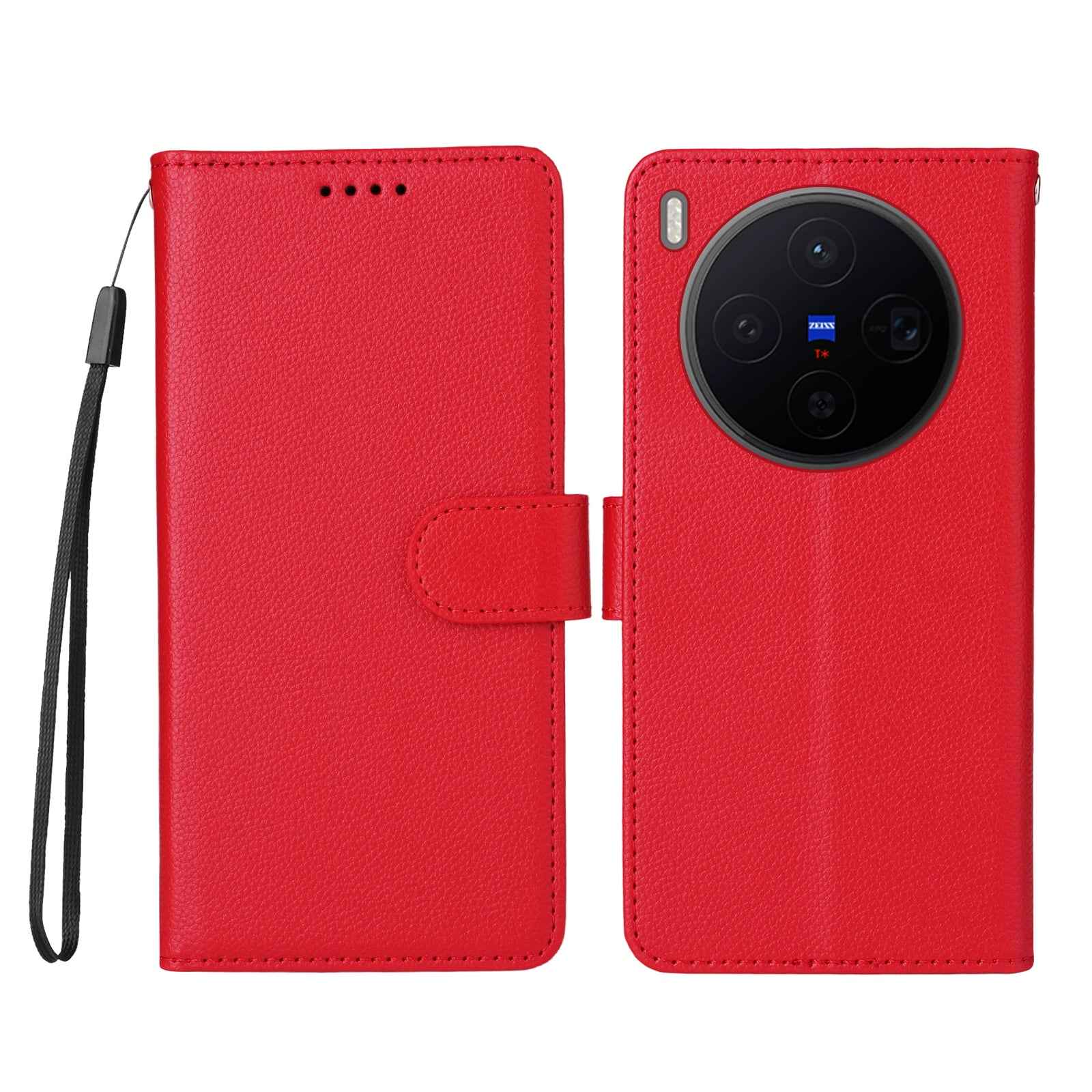 For vivo X300 5G Case RFID Blocking 3 Card Slots PU Leather Phone Cover with Wrist Strap - Red