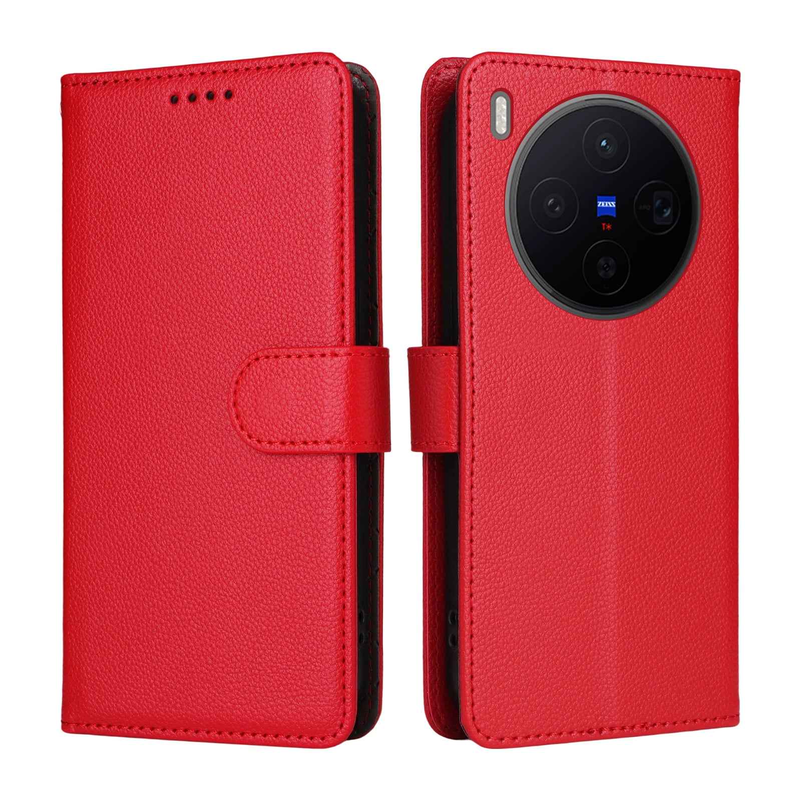 For vivo X300 5G Case RFID Blocking 3 Card Slots PU Leather Phone Cover with Wrist Strap - Red
