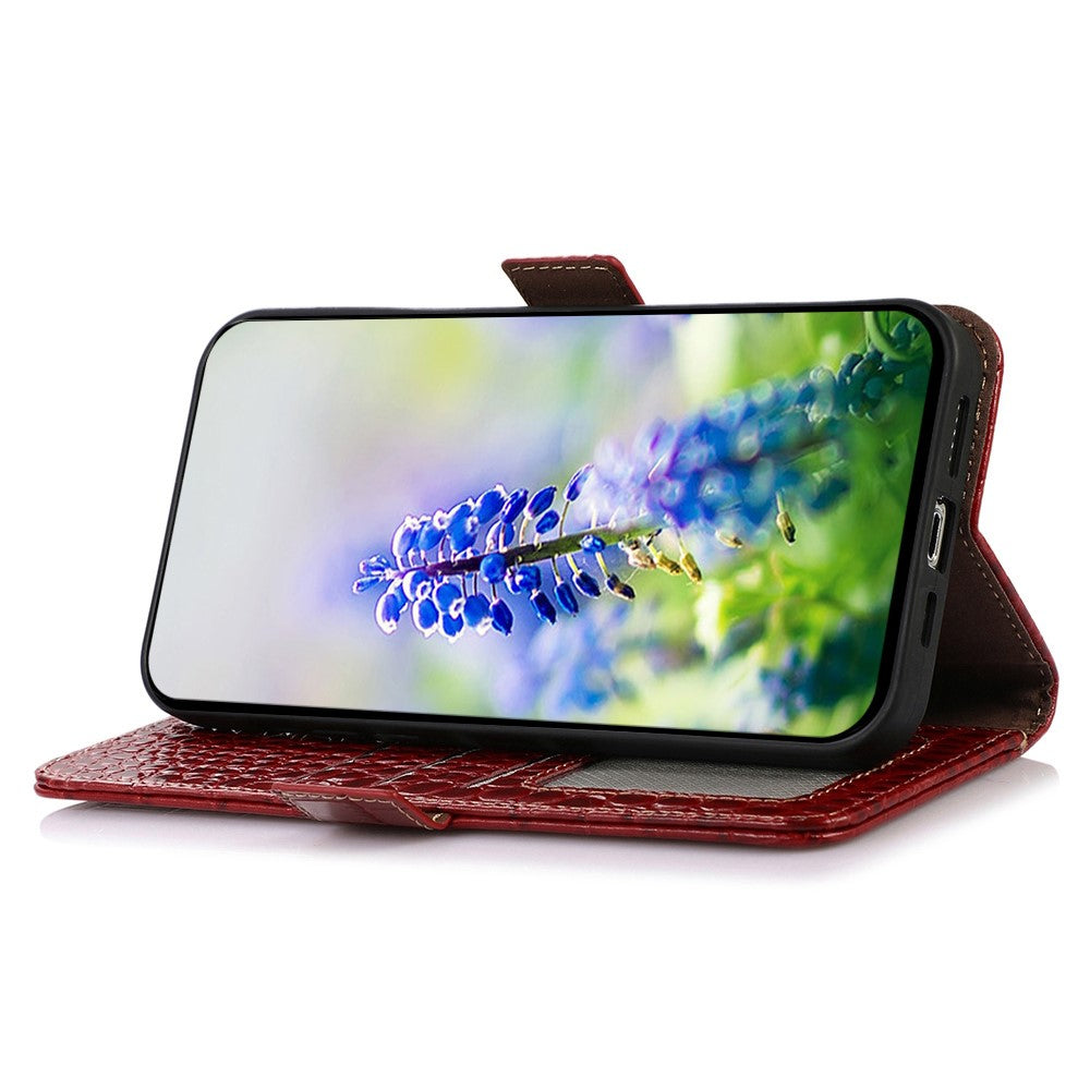 For Motorola Edge 70 5G Case RFID Blocking Wallet Crocodile Texture Genuine Cow Leather Phone Cover - Red