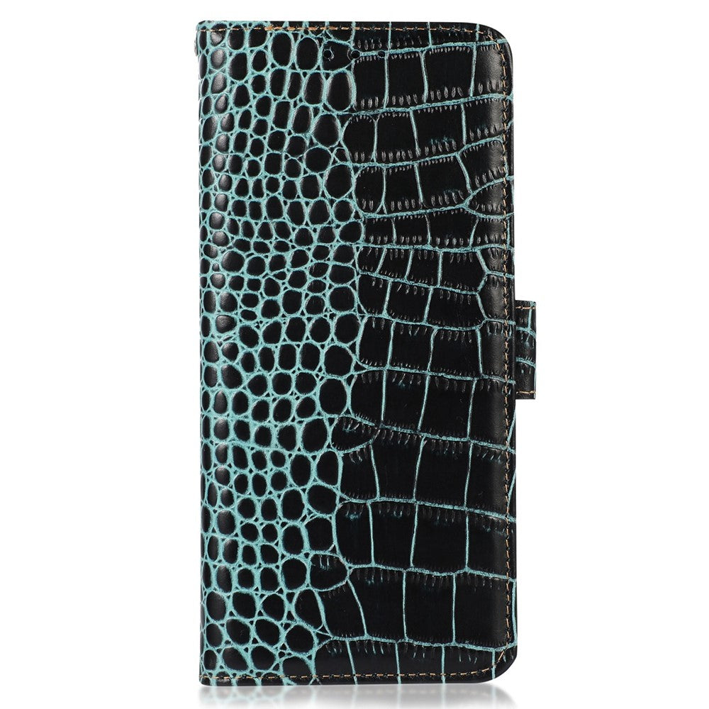 For Motorola Edge 70 5G Case RFID Blocking Wallet Crocodile Texture Genuine Cow Leather Phone Cover - Green