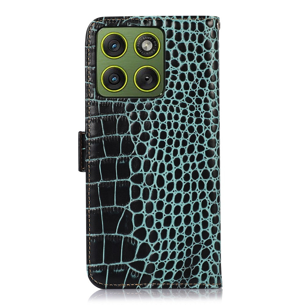 For Motorola Edge 70 5G Case RFID Blocking Wallet Crocodile Texture Genuine Cow Leather Phone Cover - Green